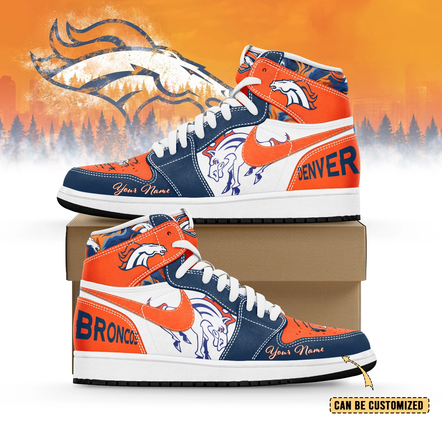 JWFancy Denver Broncos AJ1 High Sneakers Shoes For Men And Women