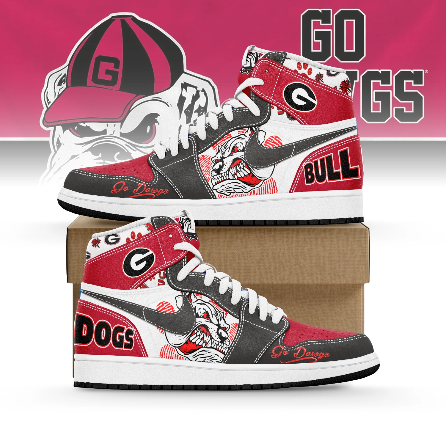 JWFancy Georgia Bulldogs AJ1 High Sneakers Shoes For Men And Women