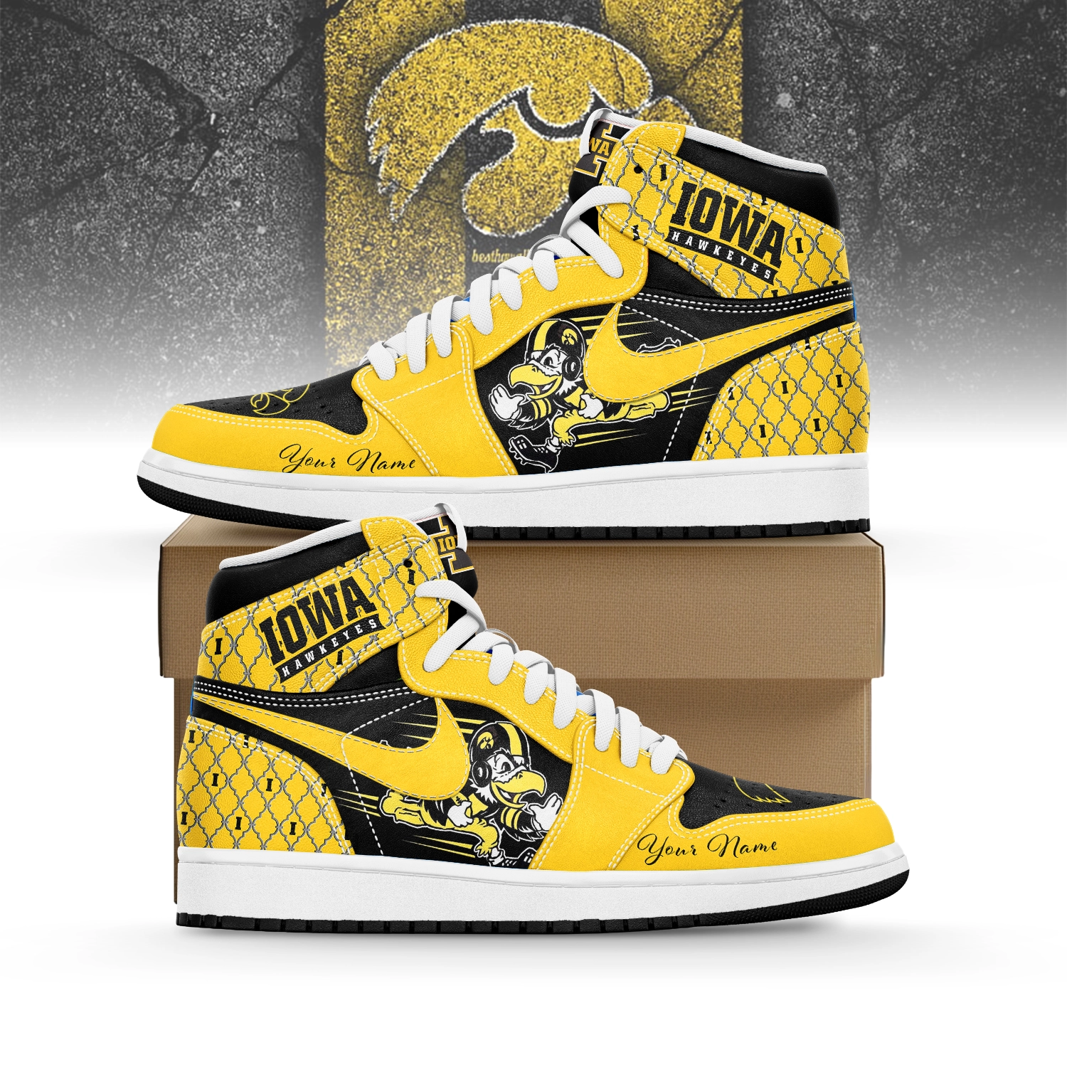 JWFancy Iowa Hawkeyes AJ1 High Sneakers Shoes For Men And Women