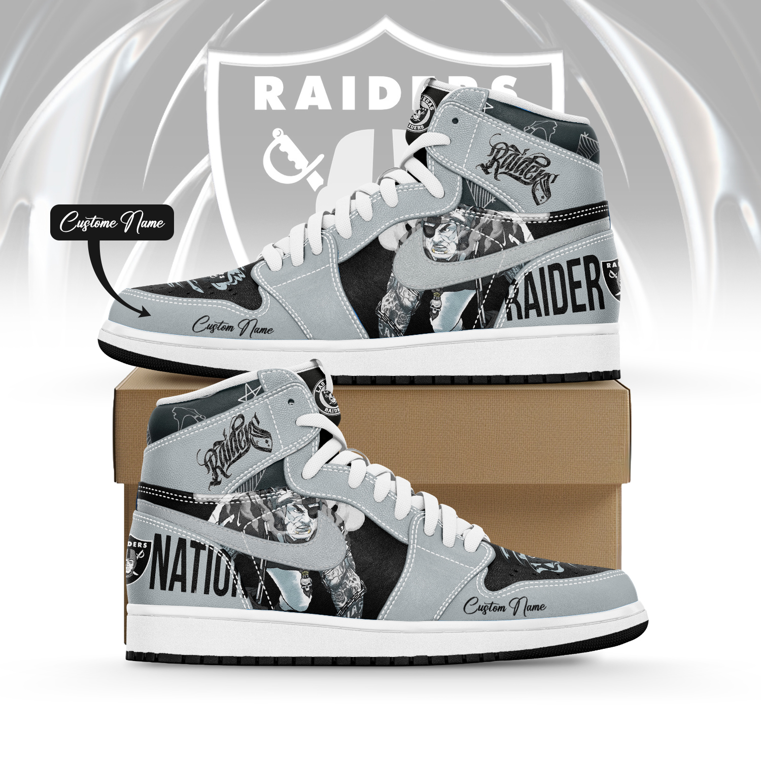 JWFancy Las Vegas Raiders AJ1 High Sneakers Shoes For Men And Women