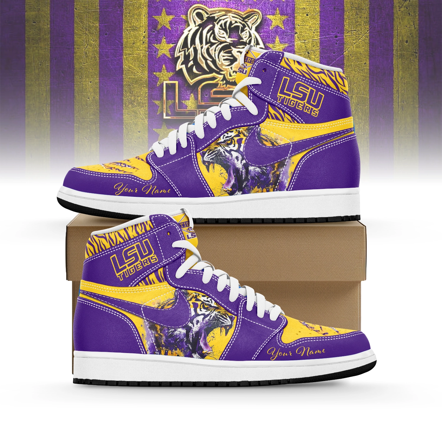 JWFancy LSU Tigers AJ1 High Sneakers Shoes For Men And Women