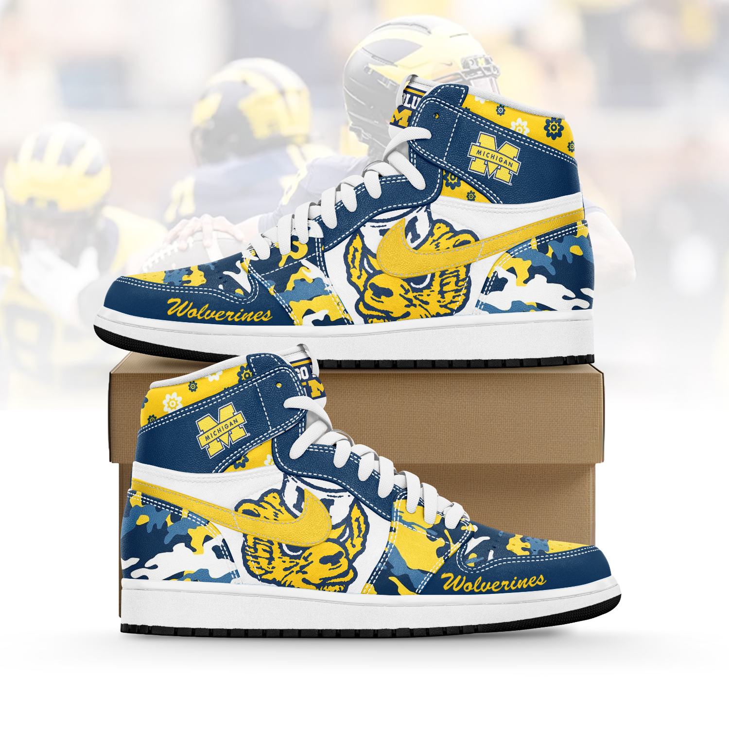 JWFancy Michigan Wolverines AJ1 High Sneakers Shoes For Men And Women