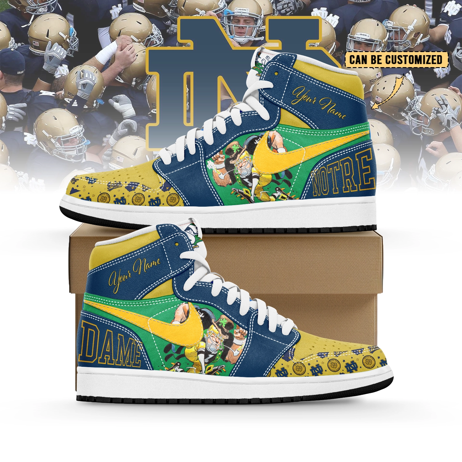 JWFancy Notre Dame Fighting Irish AJ1 High Sneakers Shoes For Men And Women