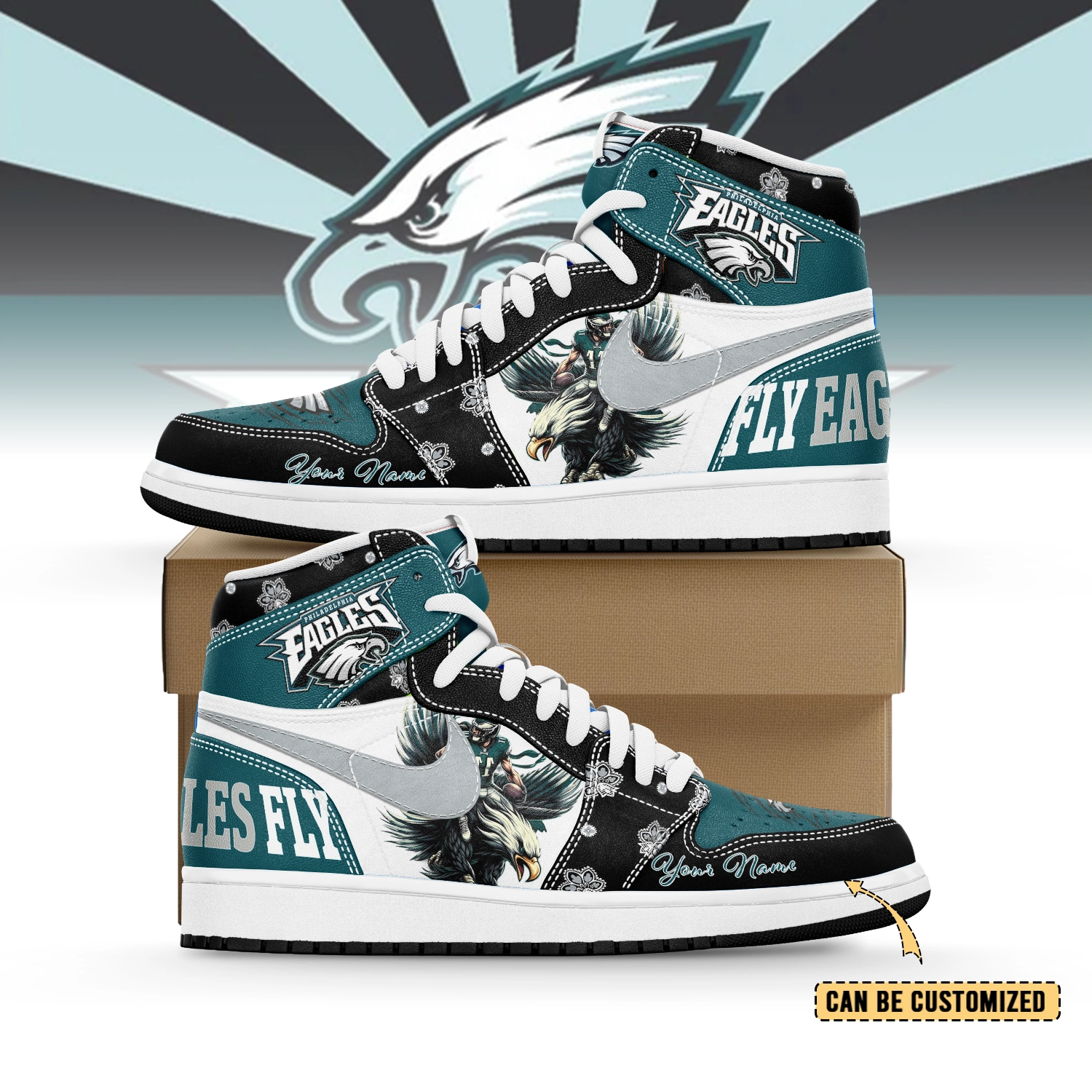 JWFancy Philadelphia Eagles AJ1 High Sneakers Shoes For Men And Women