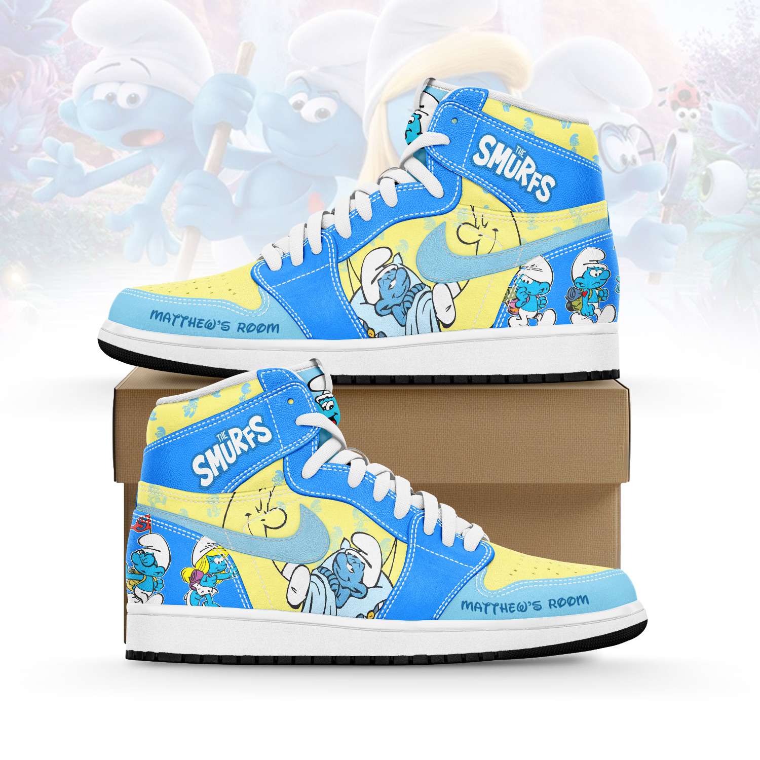 JWFancy The Smurfs AJ1 High Sneakers Shoes For Men And Women