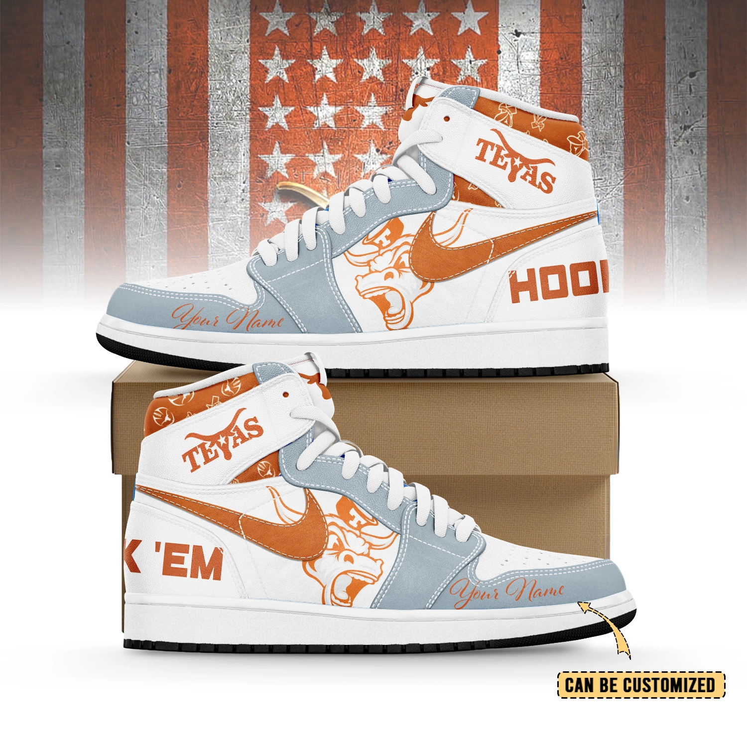 JWFancy Texas Longhorns AJ1 High Sneakers Shoes For Men And Women