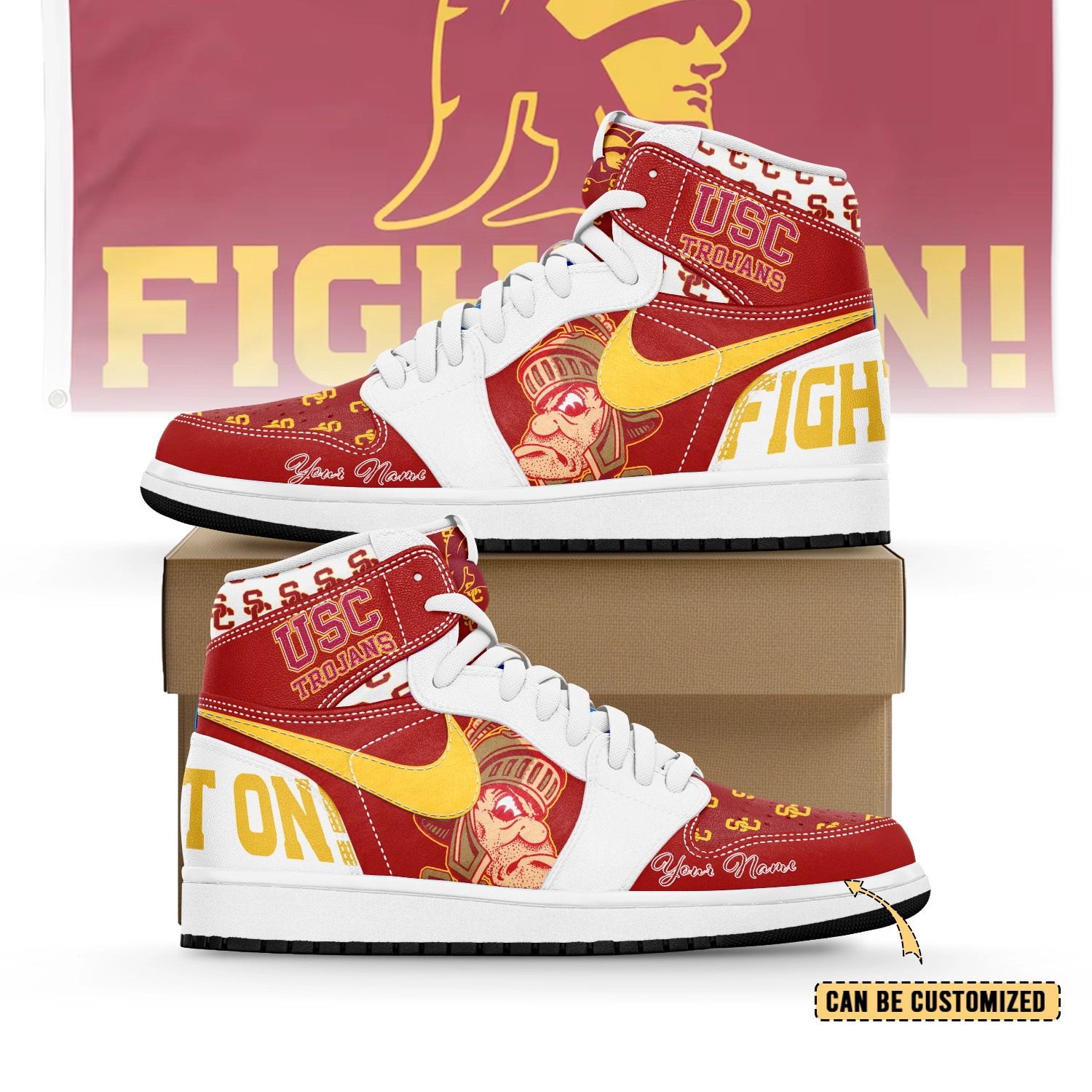 JWFancy USC Trojans AJ1 High Sneakers Shoes For Men And Women