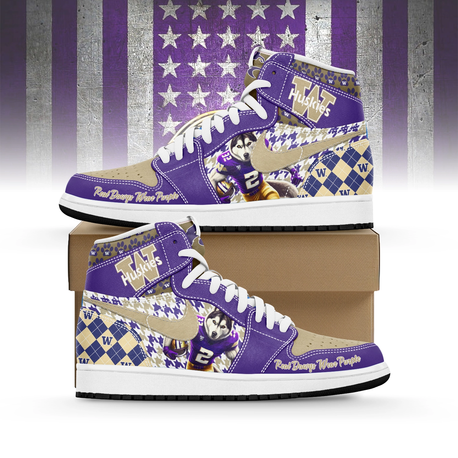 JWFancy Washington Huskies AJ1 High Sneakers Shoes For Men And Women