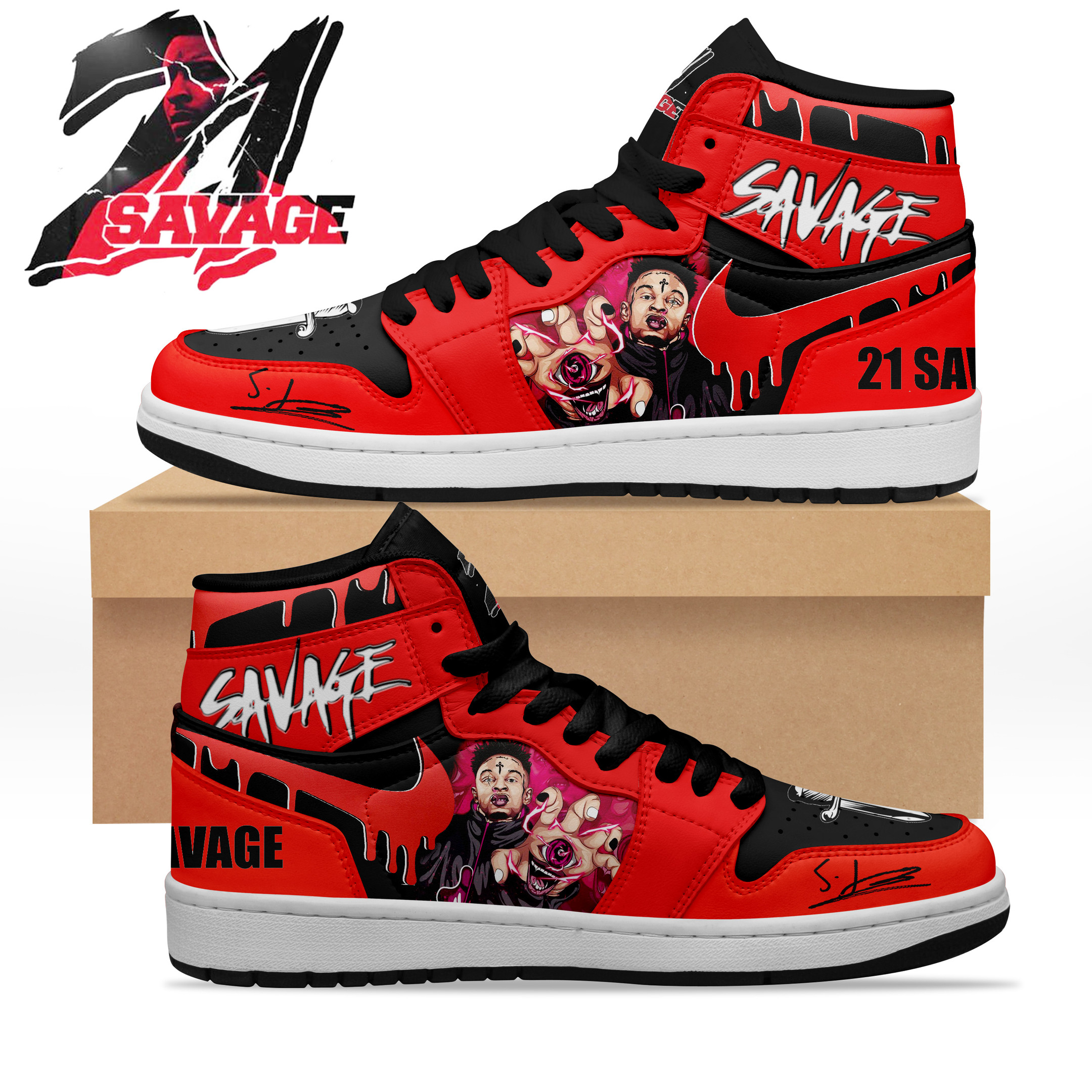 JWFancy 21 Savage AJ1 High Sneakers Shoes For Men And Women