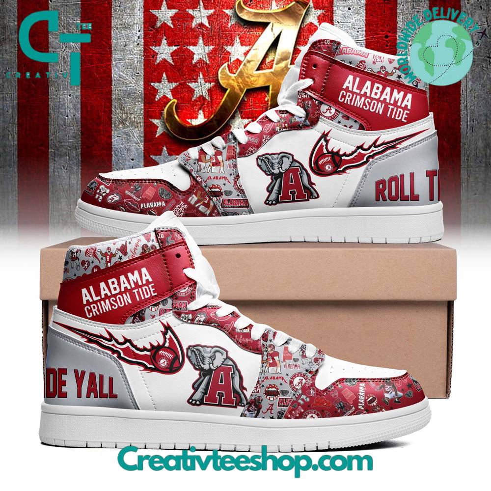 JWFancy Alabama Crimson Tide AJ1 High Sneakers Shoes For Men And Women