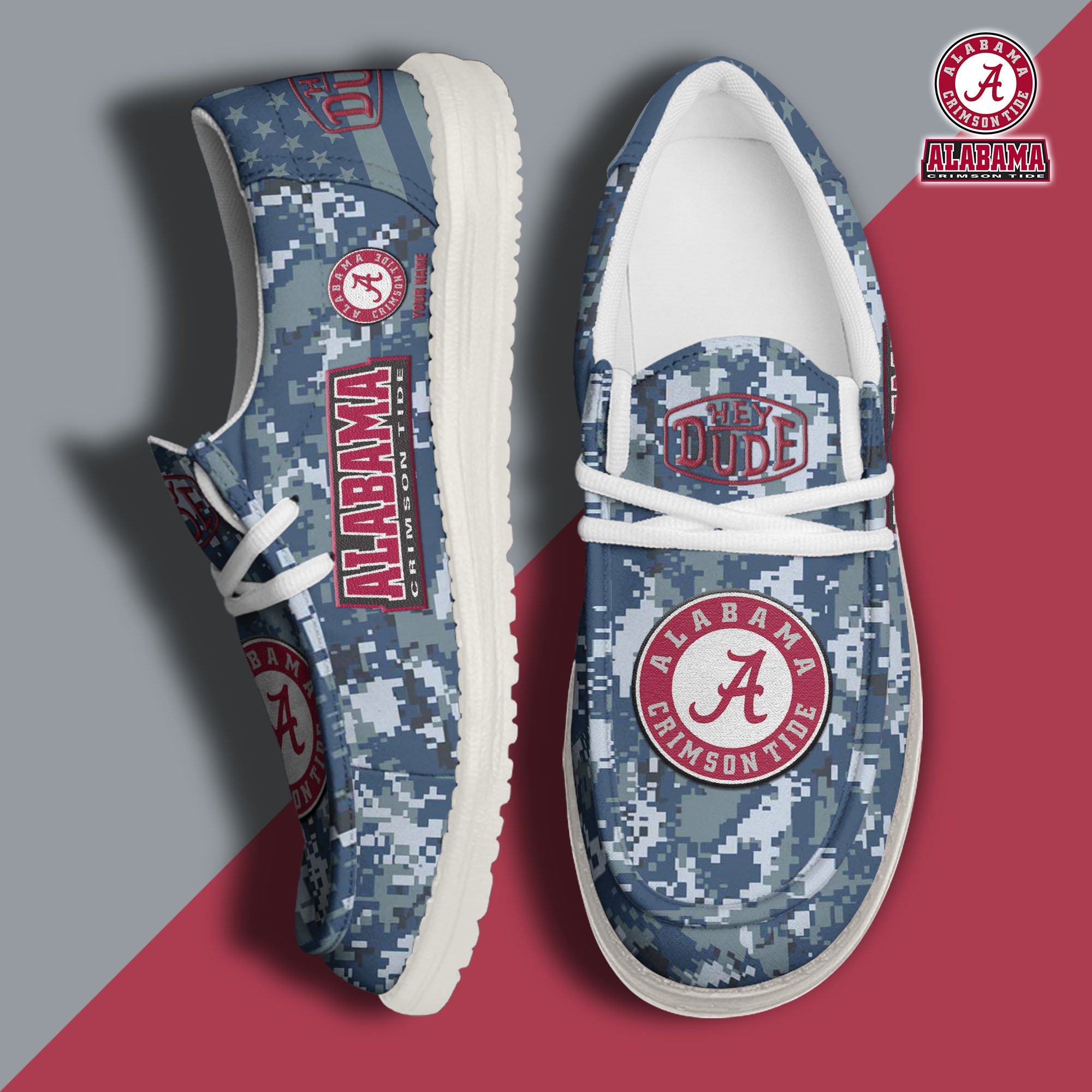 JWFancy Alabama Crimson Tide Hey Dude Shoes Wally Men's Lace Up Loafers Comfortable For Men And Women