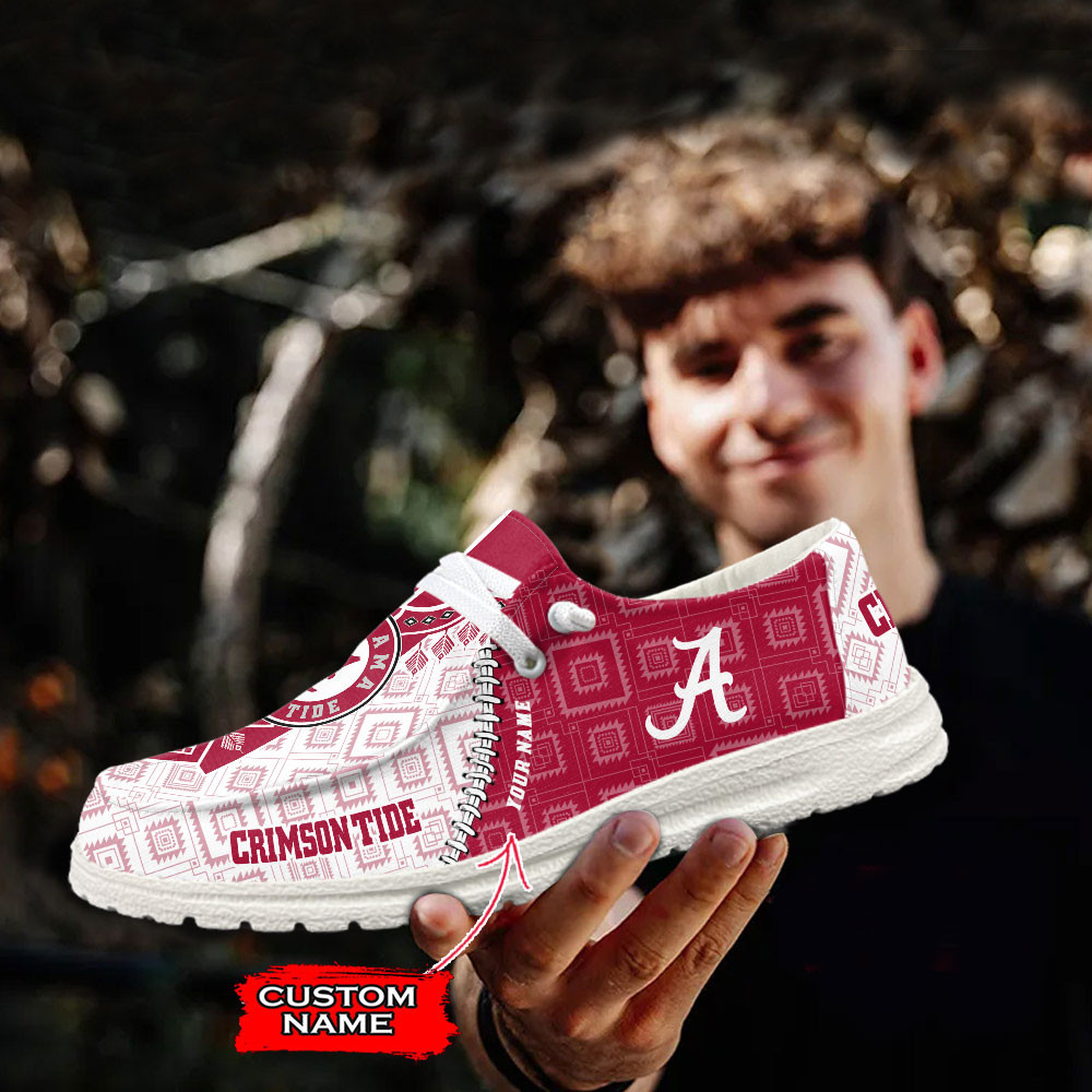 JWFancy Alabama Crimson Tide Hey Dude Shoes Wally Men's Lace Up Loafers Comfortable For Men And Women