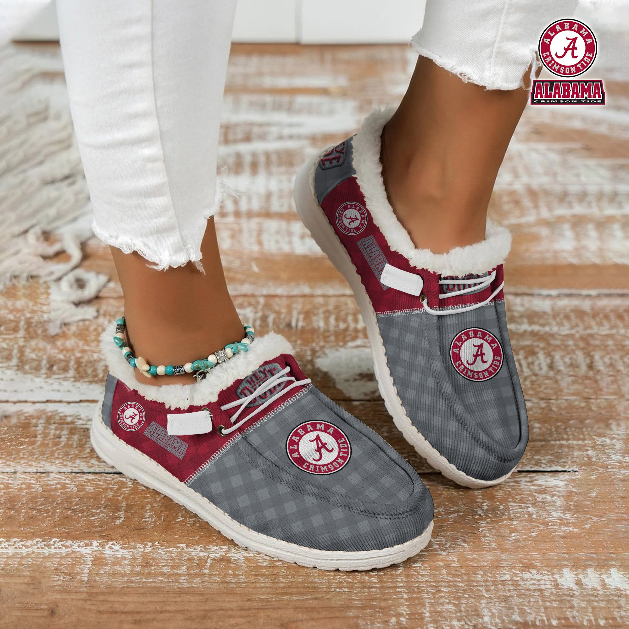 JWFancy Alabama Crimson Tide Hey Dude Shoes Wally Men's Lace Up Loafers Comfortable For Men And Women