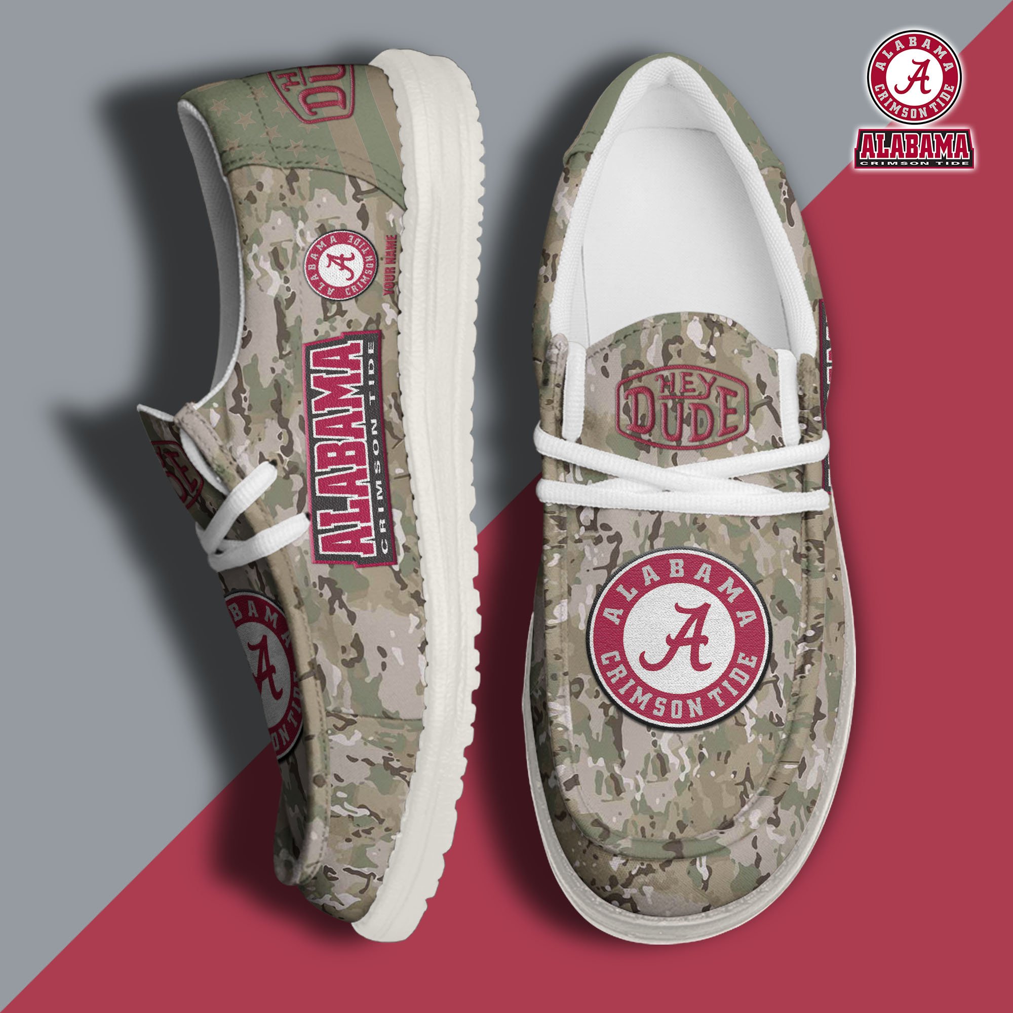 JWFancy Alabama Crimson Tide Hey Dude Shoes Wally Men's Lace Up Loafers Comfortable For Men And Women