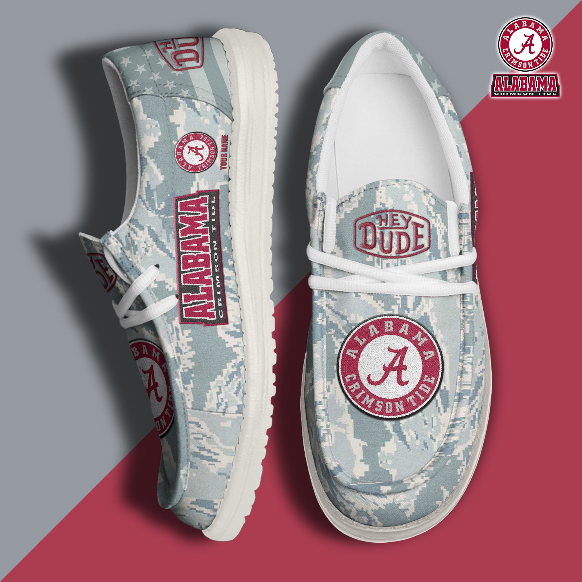 JWFancy Alabama Crimson Tide Hey Dude Shoes Wally Men's Lace Up Loafers Comfortable For Men And Women