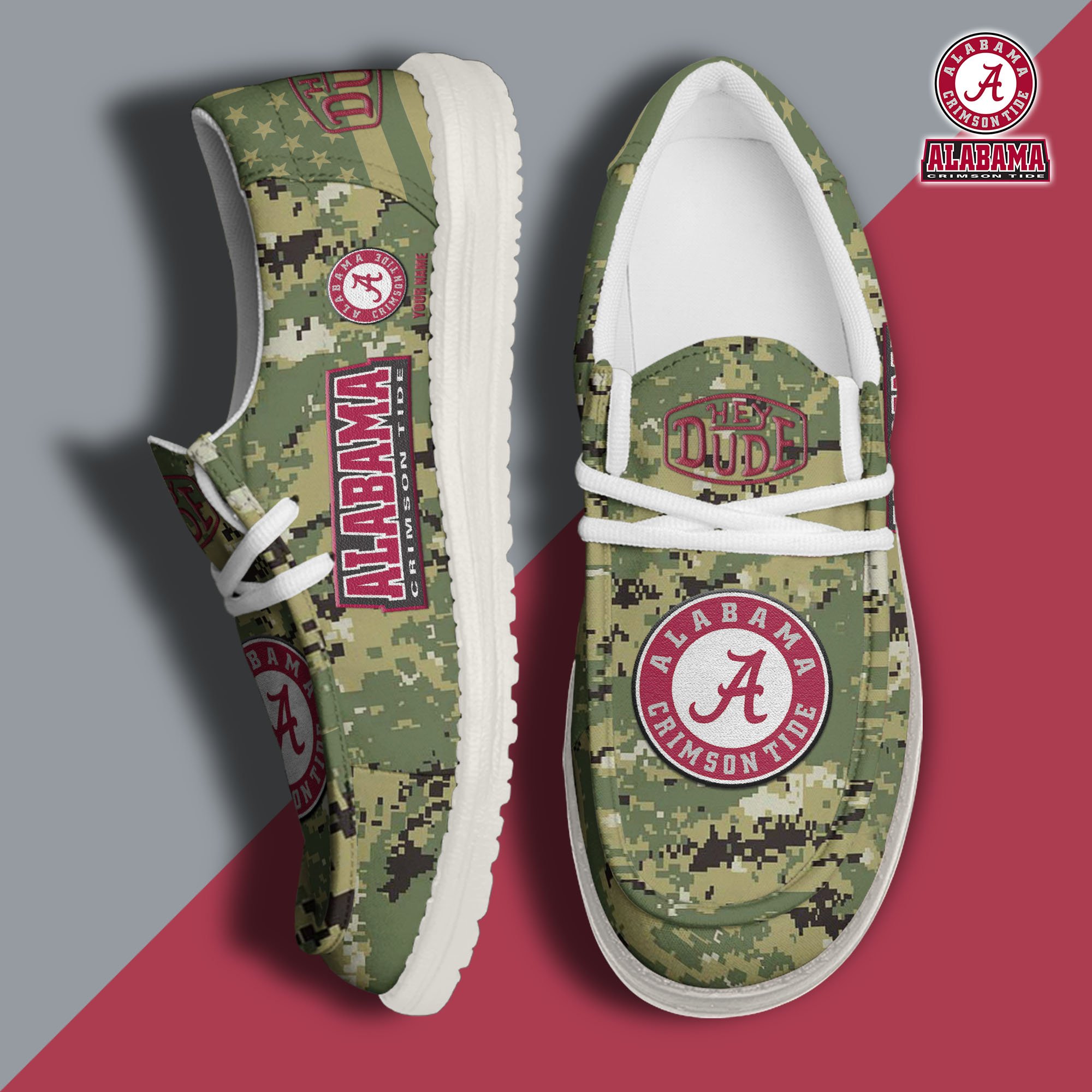 JWFancy Alabama Crimson Tide Hey Dude Shoes Wally Men's Lace Up Loafers Comfortable For Men And Women