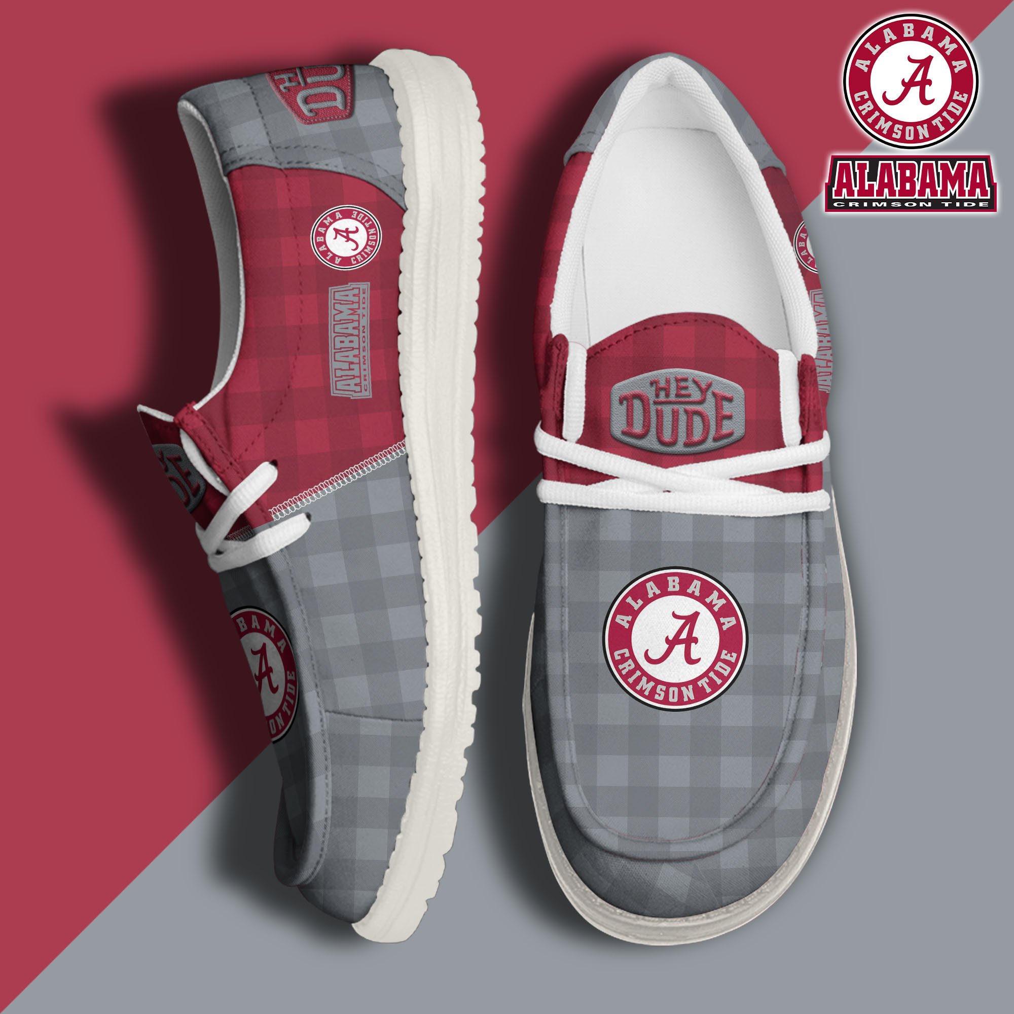 JWFancy Alabama Crimson Tide Hey Dude Shoes Wally Men's Lace Up Loafers Comfortable For Men And Women