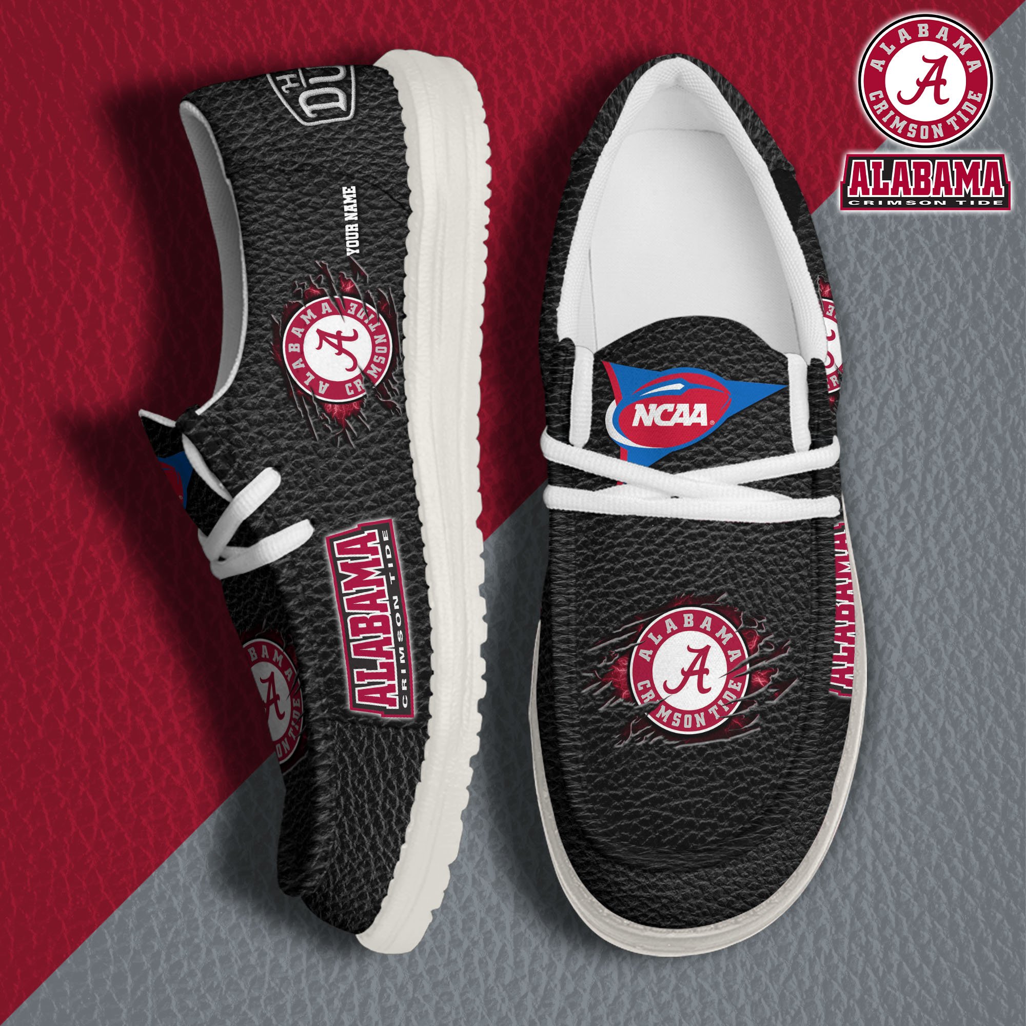 JWFancy Alabama Crimson Tide Hey Dude Shoes Wally Men's Lace Up Loafers Comfortable For Men And Women
