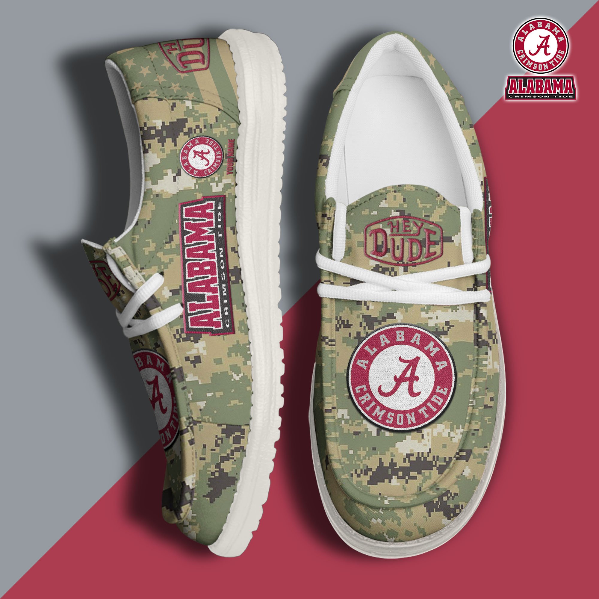 JWFancy Alabama Crimson Tide Hey Dude Shoes Wally Men's Lace Up Loafers Comfortable For Men And Women
