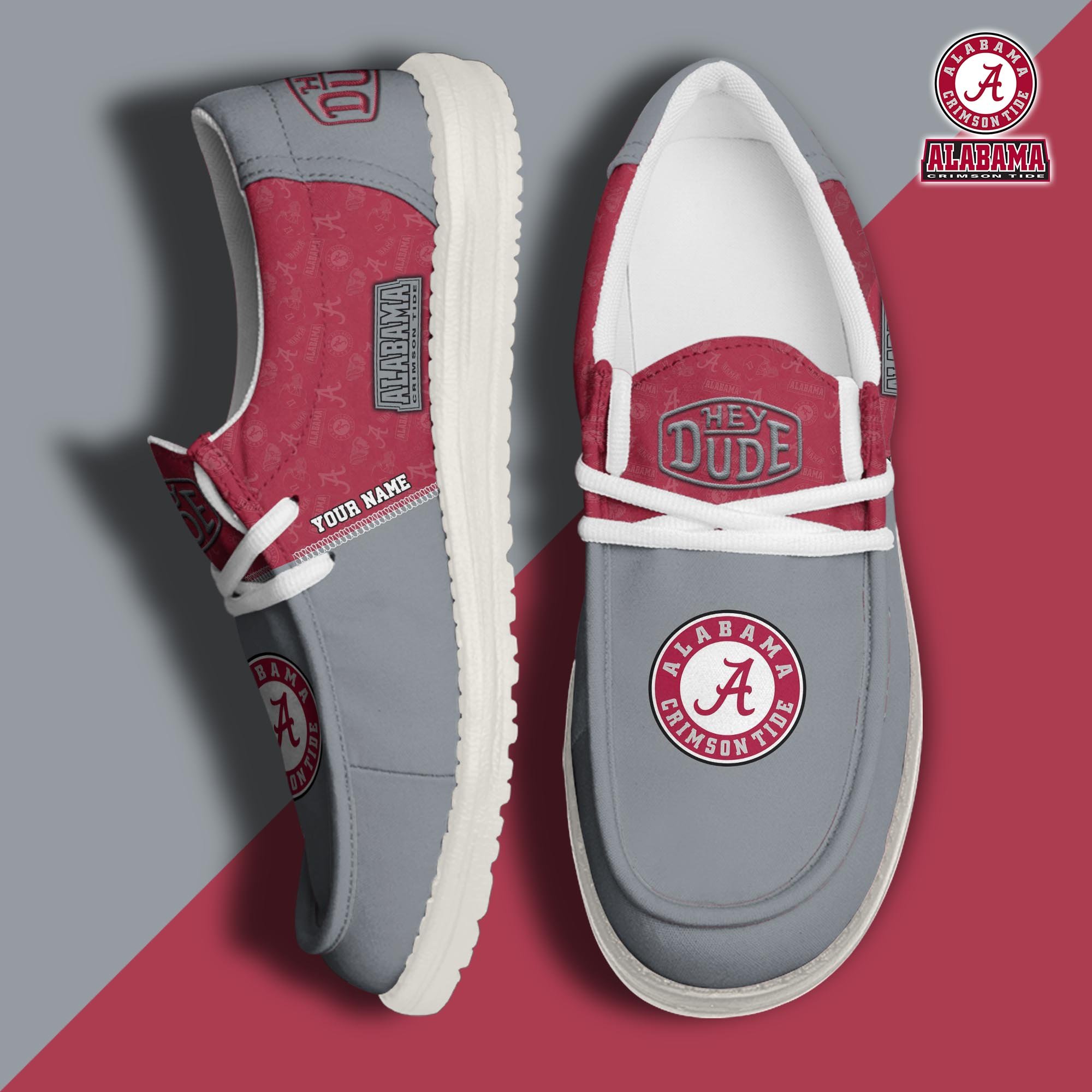 JWFancy Alabama Crimson Tide Hey Dude Shoes Wally Men's Lace Up Loafers Comfortable For Men And Women