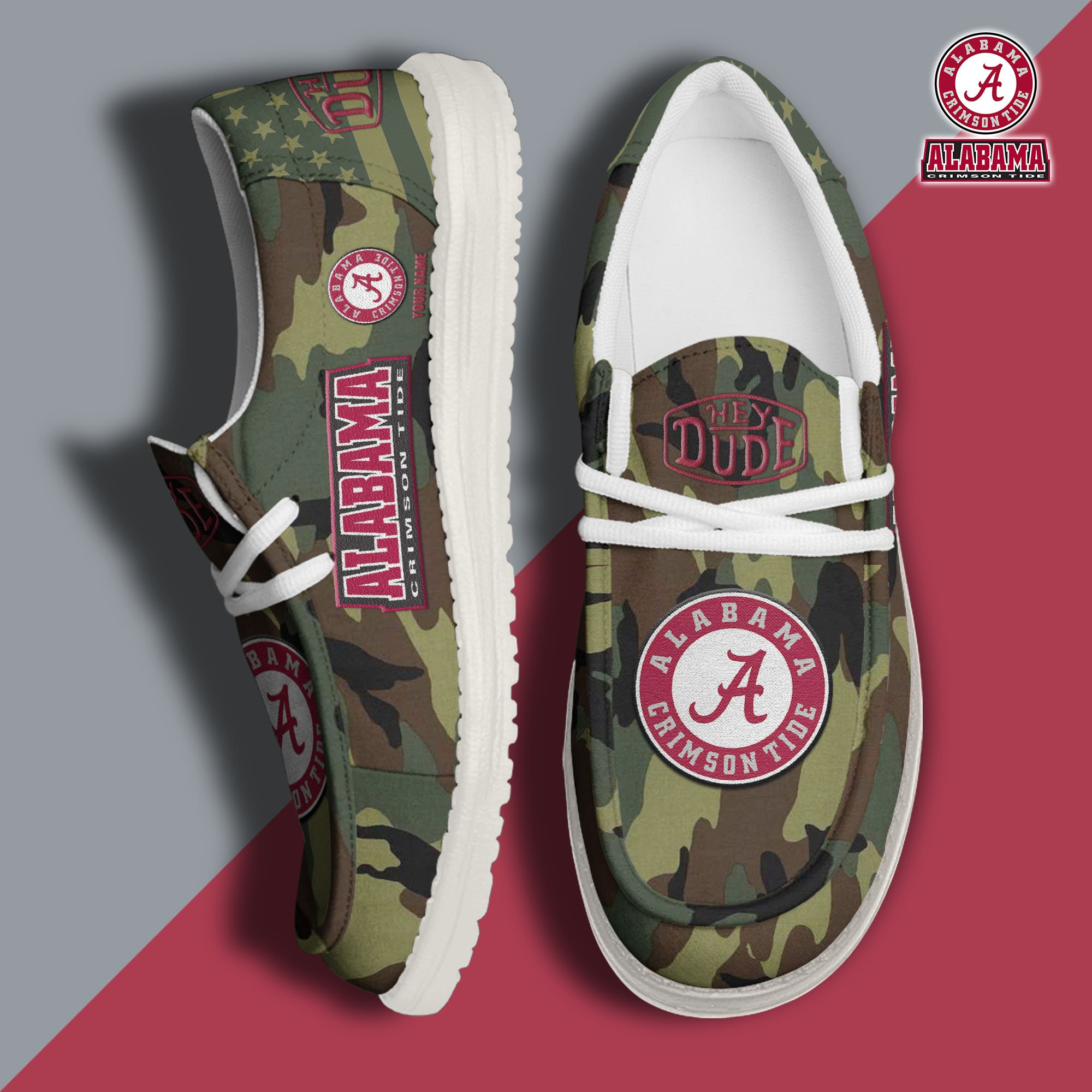 JWFancy Alabama Crimson Tide Hey Dude Shoes Wally Men's Lace Up Loafers Comfortable For Men And Women
