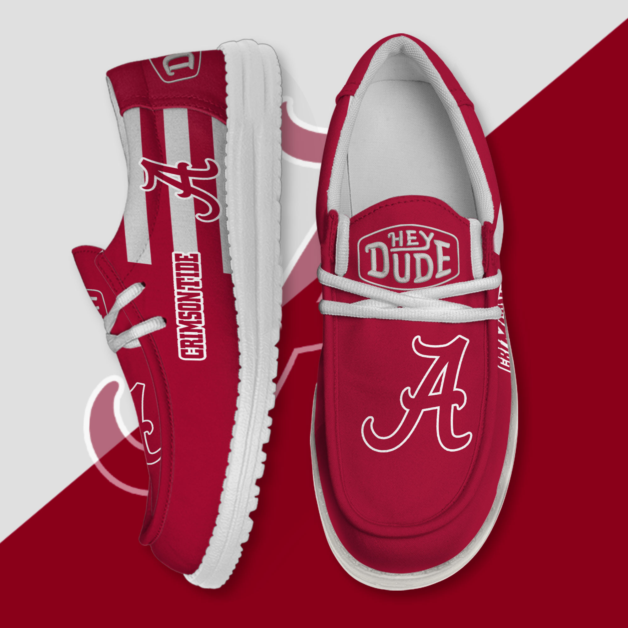 JWFancy Alabama Crimson Tide Hey Dude Shoes Wally Men's Lace Up Loafers Comfortable For Men And Women