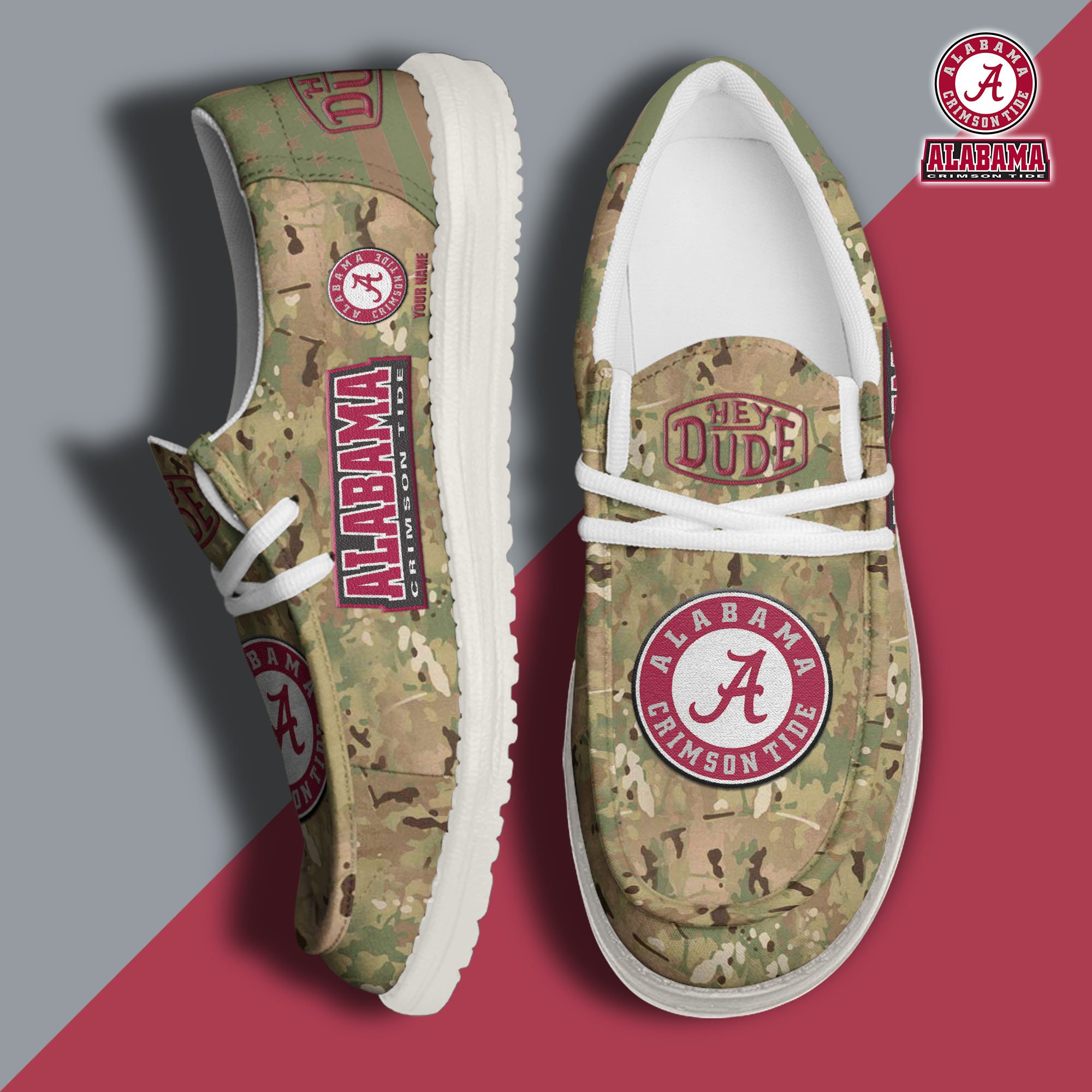 JWFancy Alabama Crimson Tide Hey Dude Shoes Wally Men's Lace Up Loafers Comfortable For Men And Women