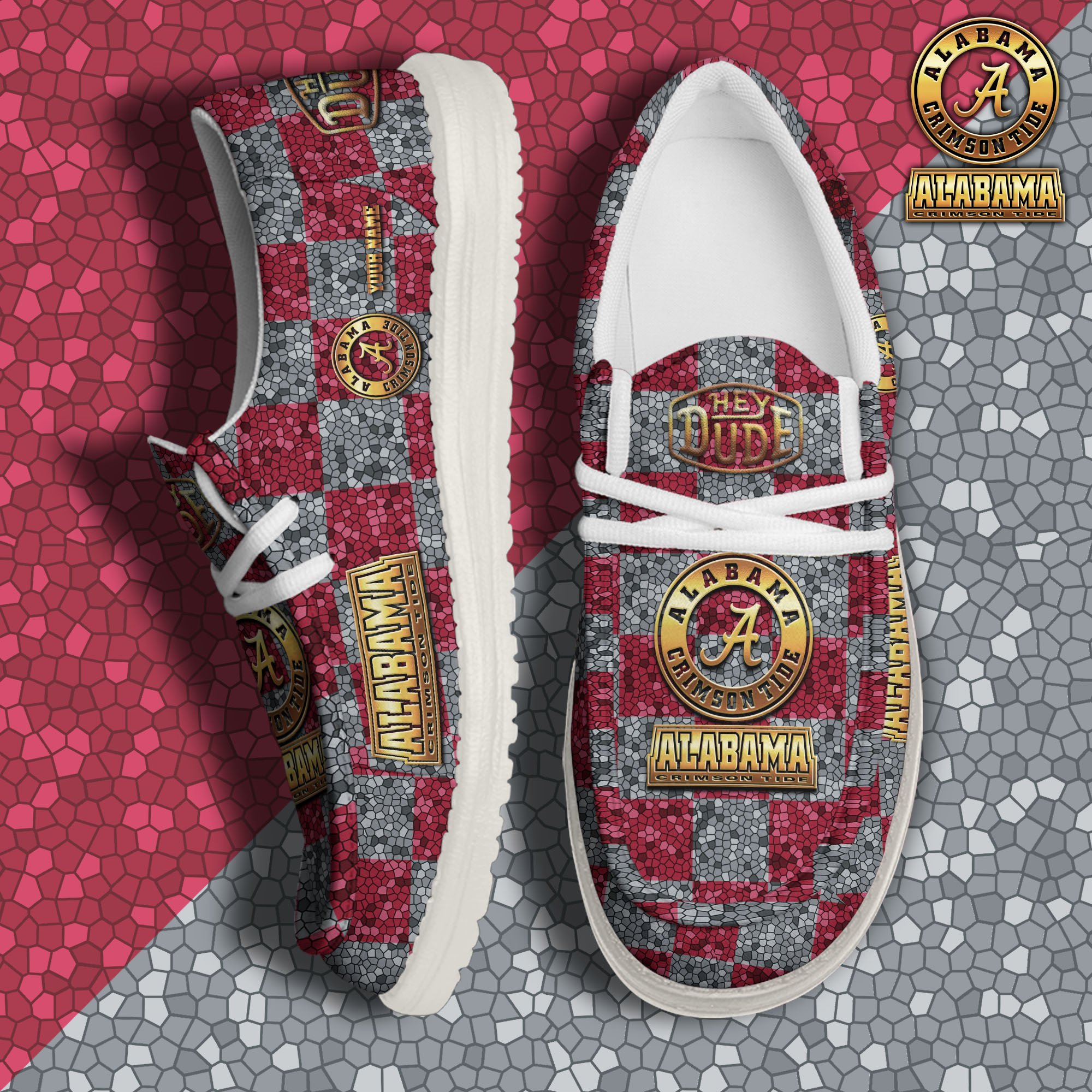 JWFancy Alabama Crimson Tide Hey Dude Shoes Wally Men's Lace Up Loafers Comfortable For Men And Women