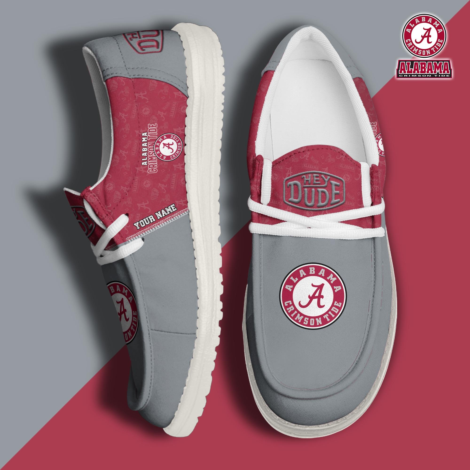 JWFancy Alabama Crimson Tide Hey Dude Shoes Wally Men's Lace Up Loafers Comfortable For Men And Women