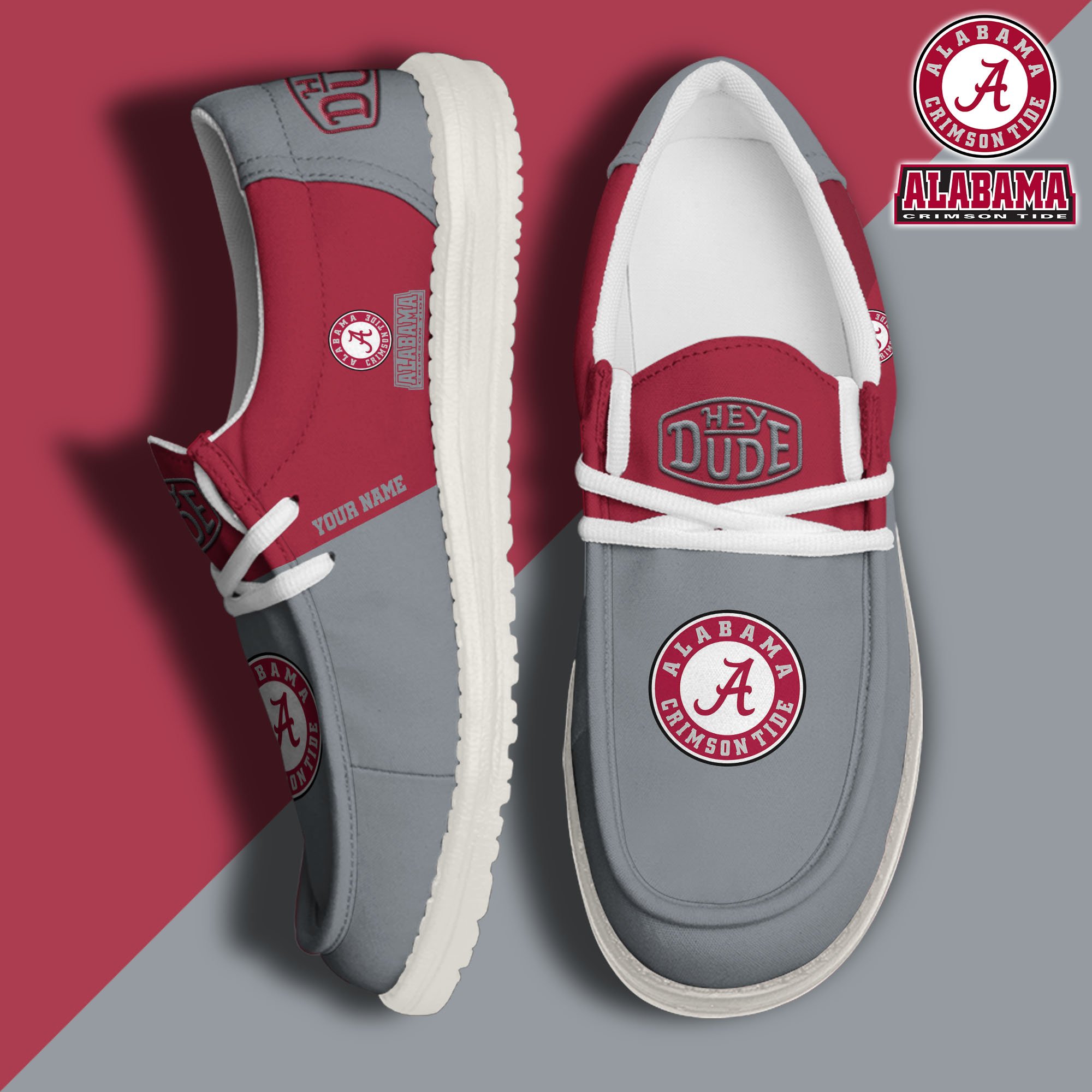 JWFancy Alabama Crimson Tide Hey Dude Shoes Wally Men's Lace Up Loafers Comfortable For Men And Women