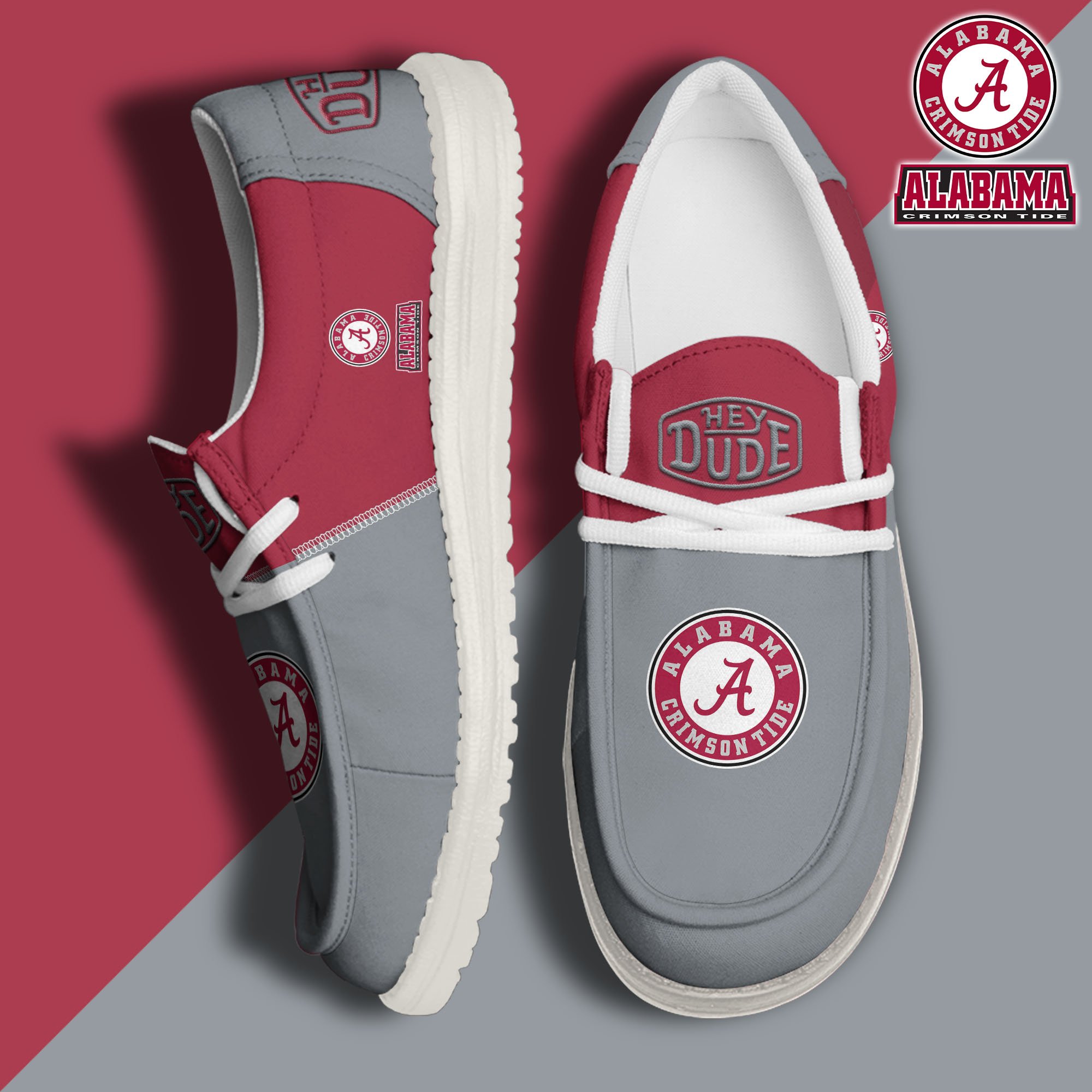 JWFancy Alabama Crimson Tide Hey Dude Shoes Wally Men's Lace Up Loafers Comfortable For Men And Women