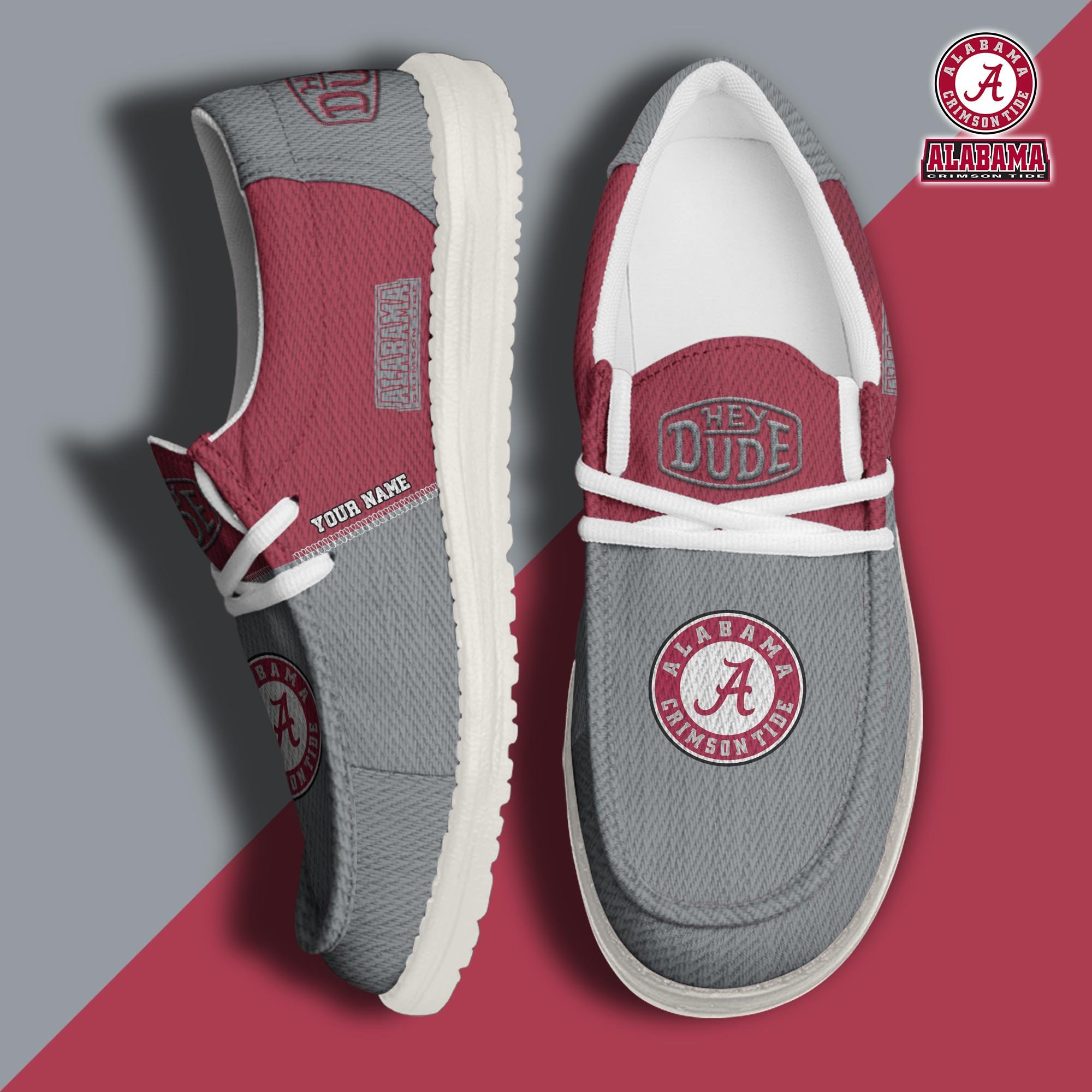 JWFancy Alabama Crimson Tide Hey Dude Shoes Wally Men's Lace Up Loafers Comfortable For Men And Women