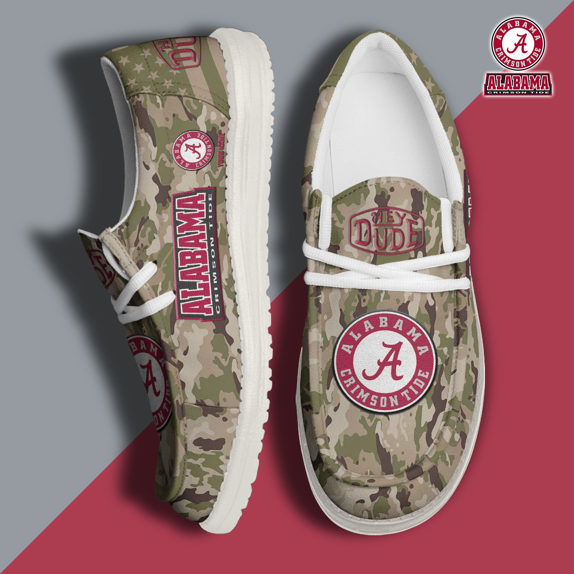 JWFancy Alabama Crimson Tide Hey Dude Shoes Wally Men's Lace Up Loafers Comfortable For Men And Women