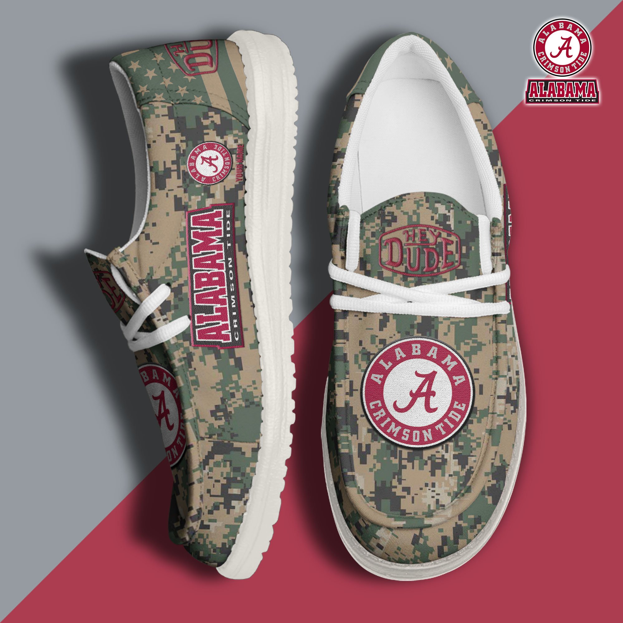 JWFancy Alabama Crimson Tide Hey Dude Shoes Wally Men's Lace Up Loafers Comfortable For Men And Women