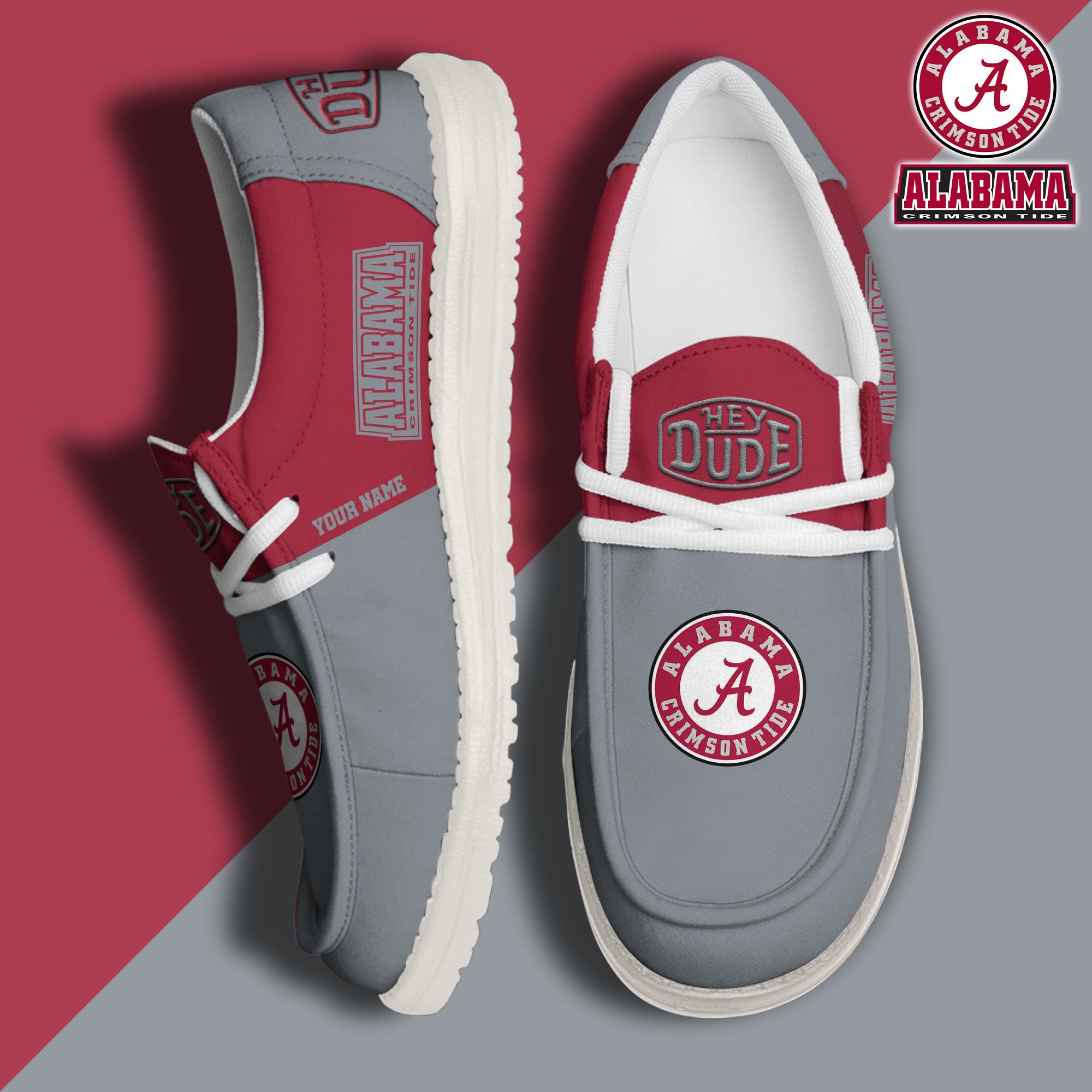 JWFancy Alabama Crimson Tide Hey Dude Shoes Wally Men's Lace Up Loafers Comfortable For Men And Women