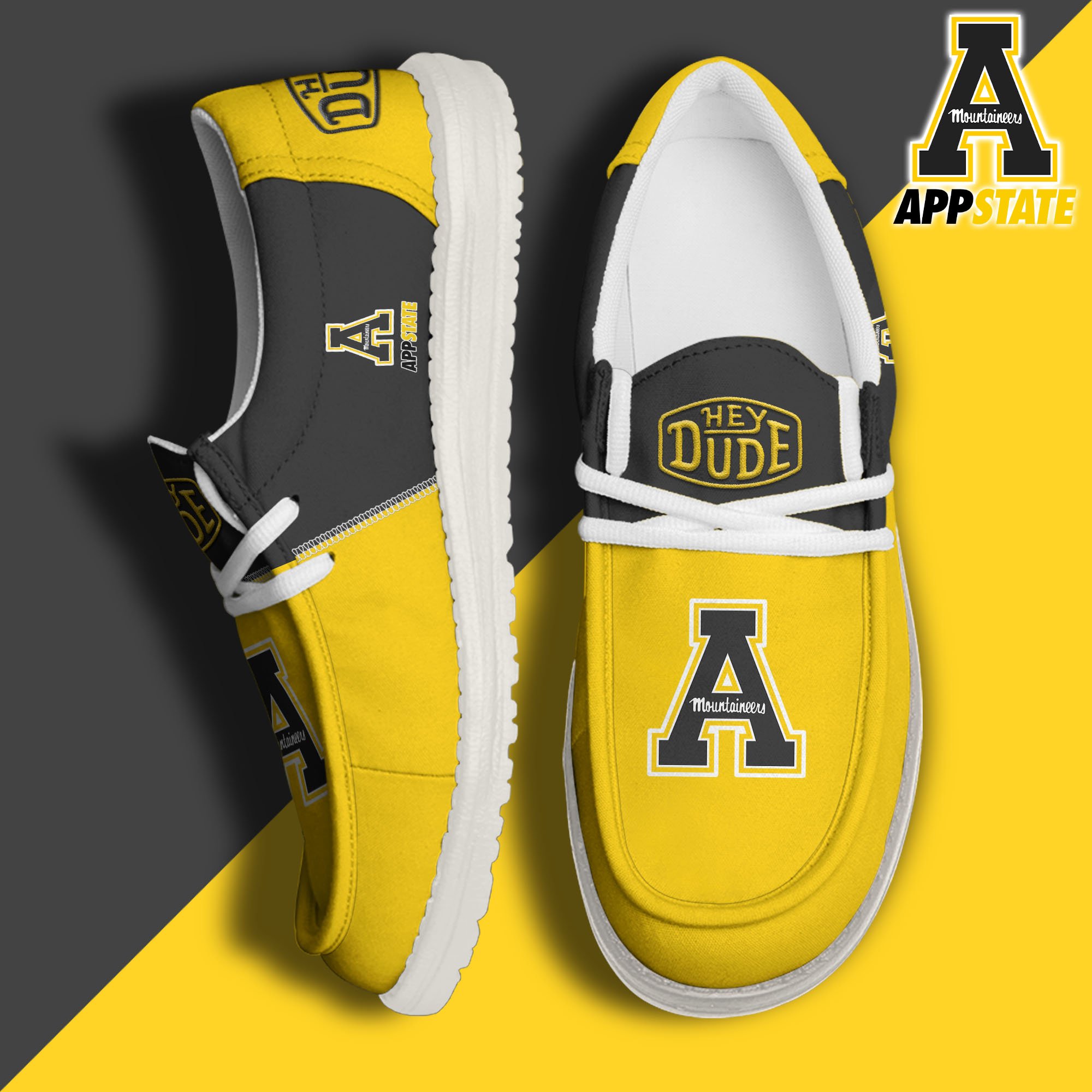 JWFancy Appalachian State Mountaineers Hey Dude Shoes Wally Men's Lace Up Loafers Comfortable For Men And Women