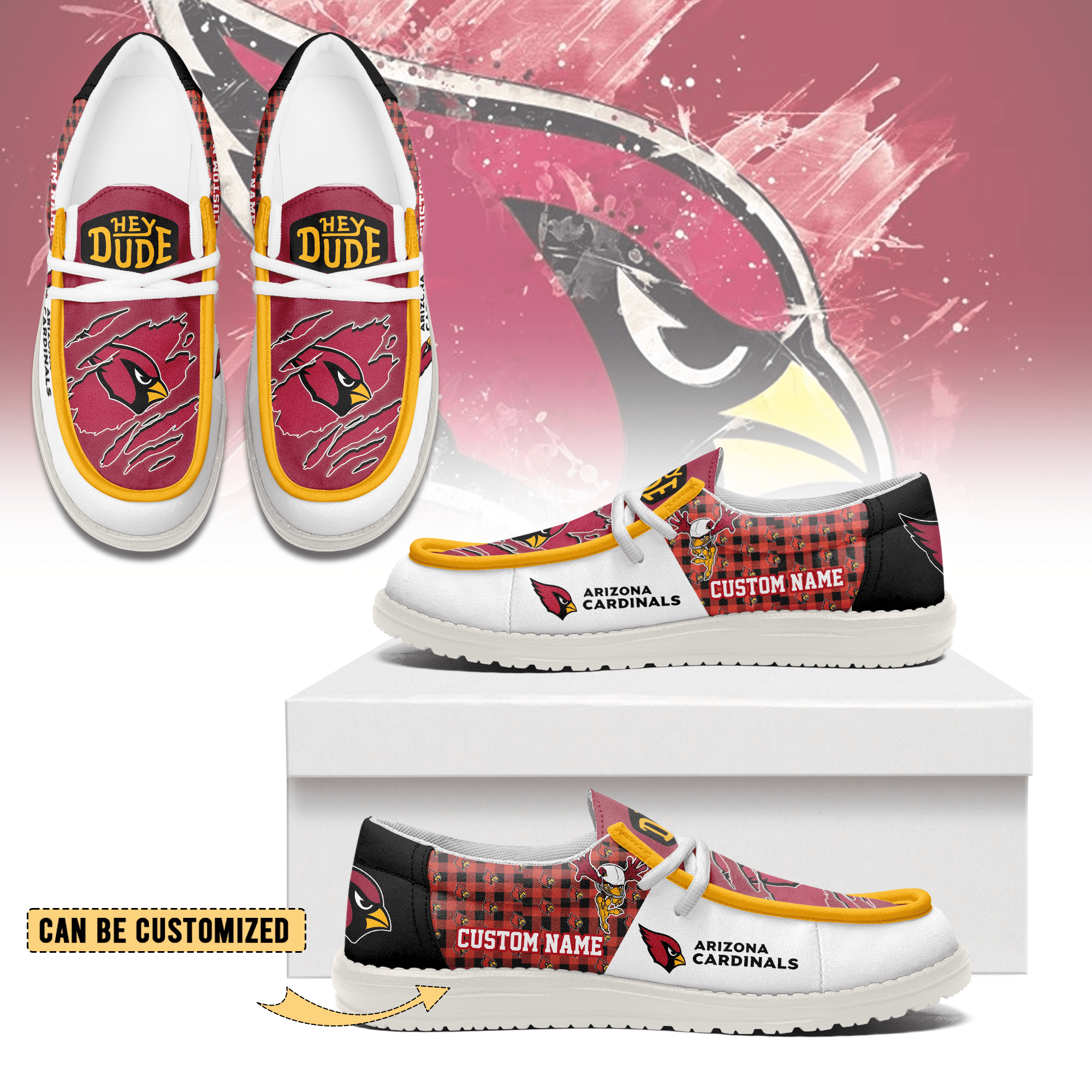 JWFancy Arizona Cardinals Hey Dude Shoes Wally Men’s Lace Up Loafers Comfortable For Men And Women