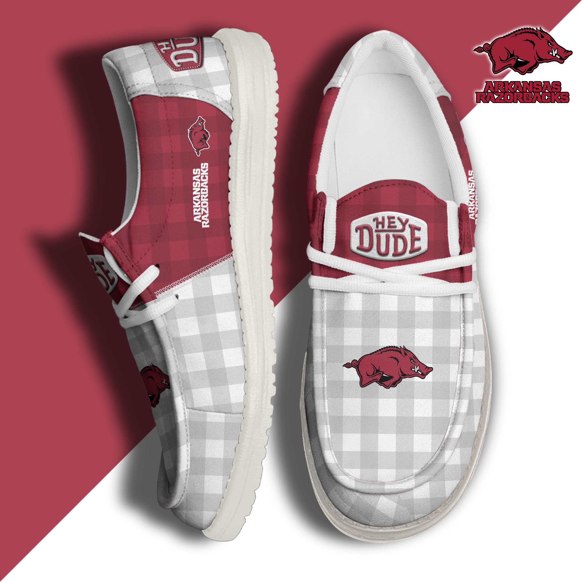 JWFancy Arkansas Razorbacks Hey Dude Shoes Wally Men's Lace Up Loafers Comfortable For Men And Women