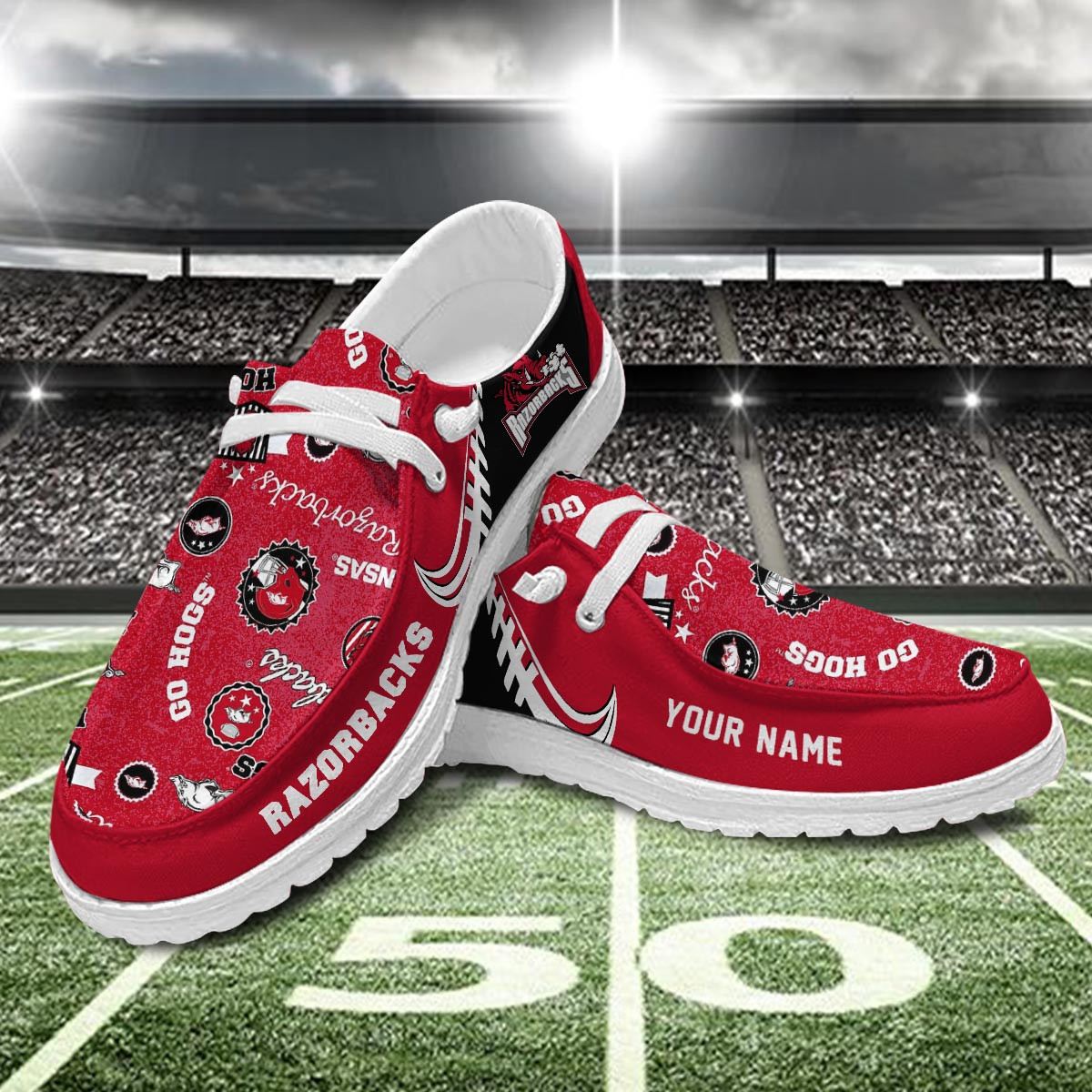 JWFancy Arkansas Razorbacks Hey Dude Shoes Wally Men's Lace Up Loafers Comfortable For Men And Women