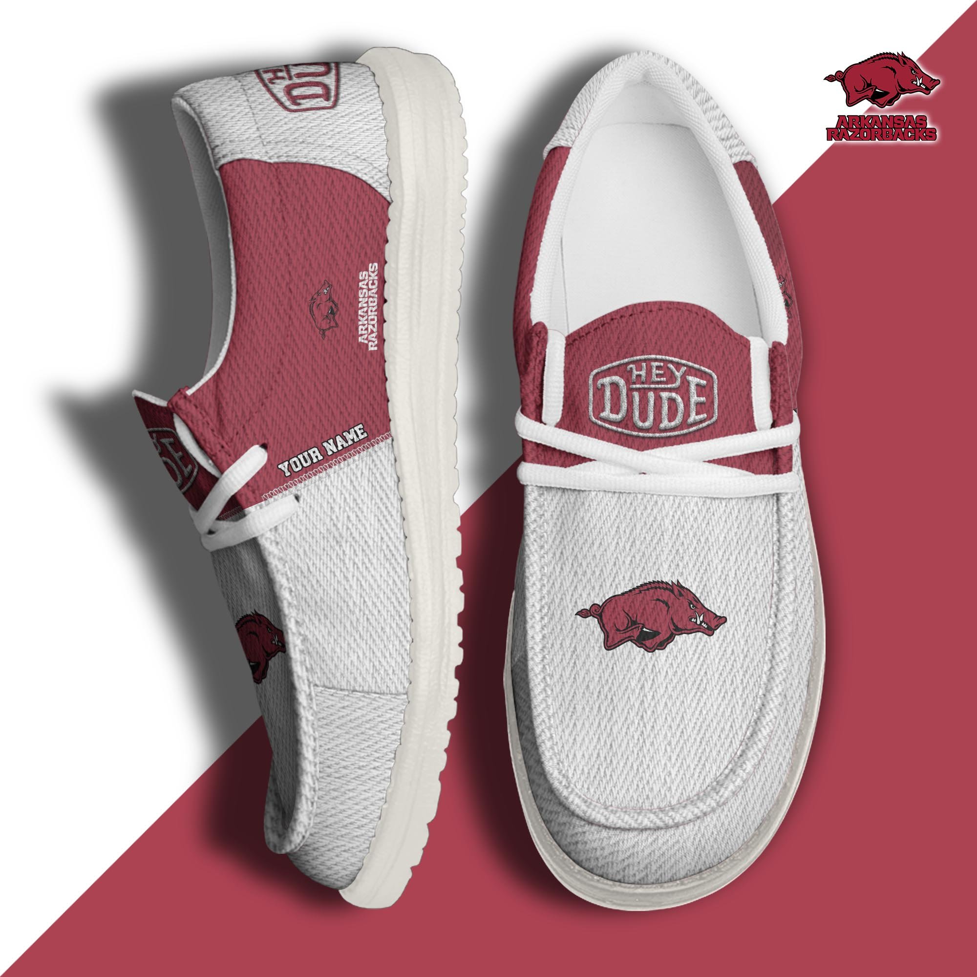 JWFancy Arkansas Razorbacks Hey Dude Shoes Wally Men's Lace Up Loafers Comfortable For Men And Women