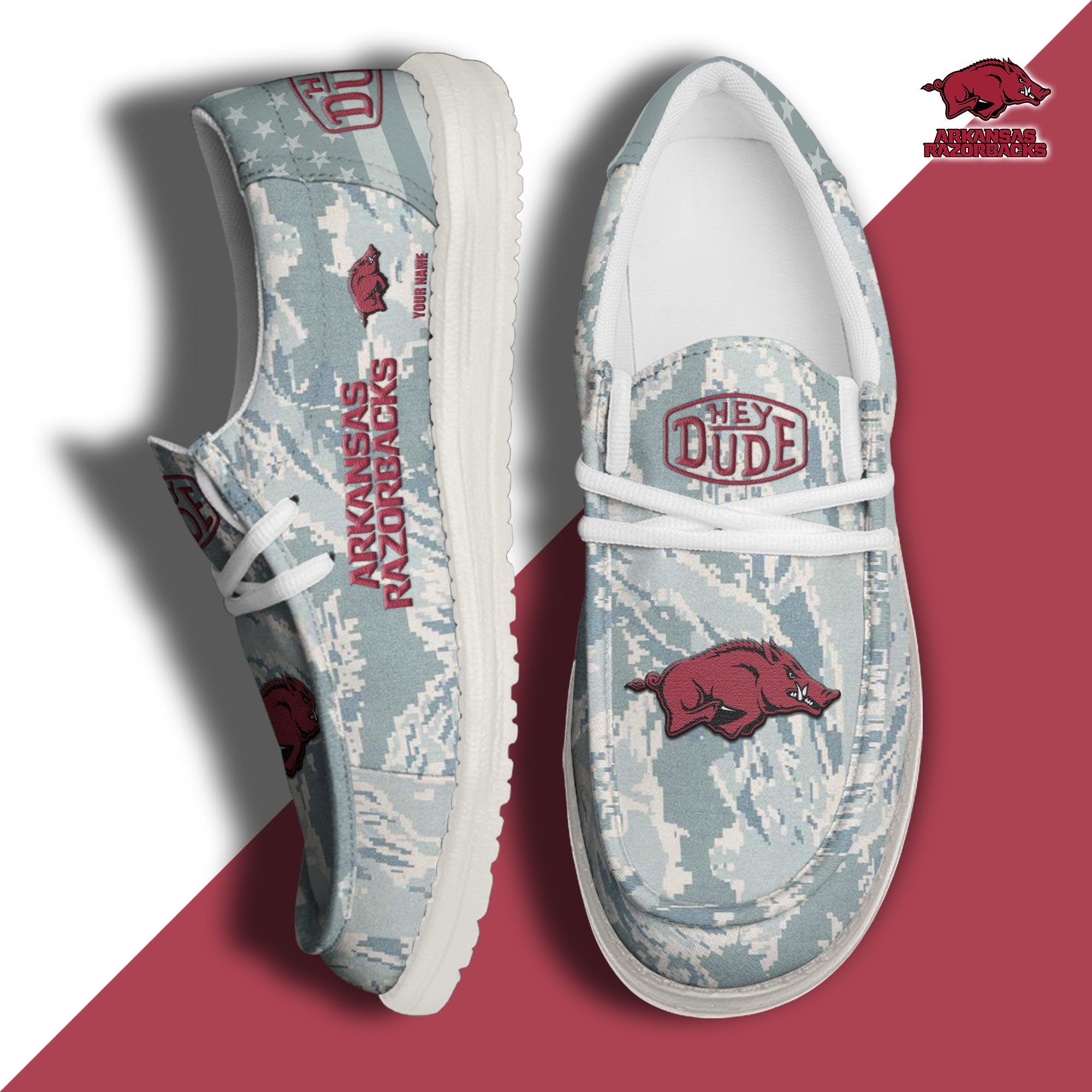 JWFancy Arkansas Razorbacks Hey Dude Shoes Wally Men's Lace Up Loafers Comfortable For Men And Women