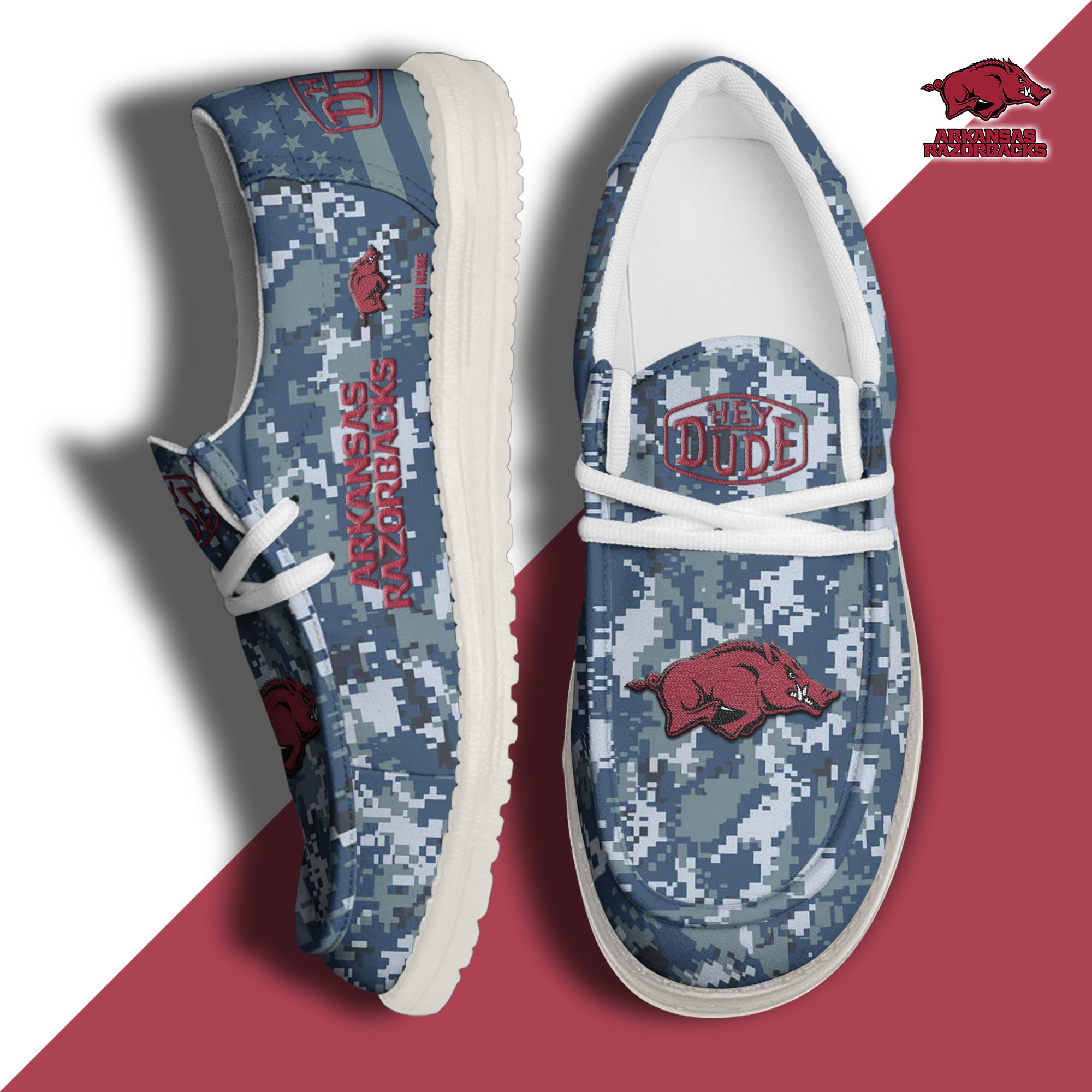 JWFancy Arkansas Razorbacks Hey Dude Shoes Wally Men's Lace Up Loafers Comfortable For Men And Women