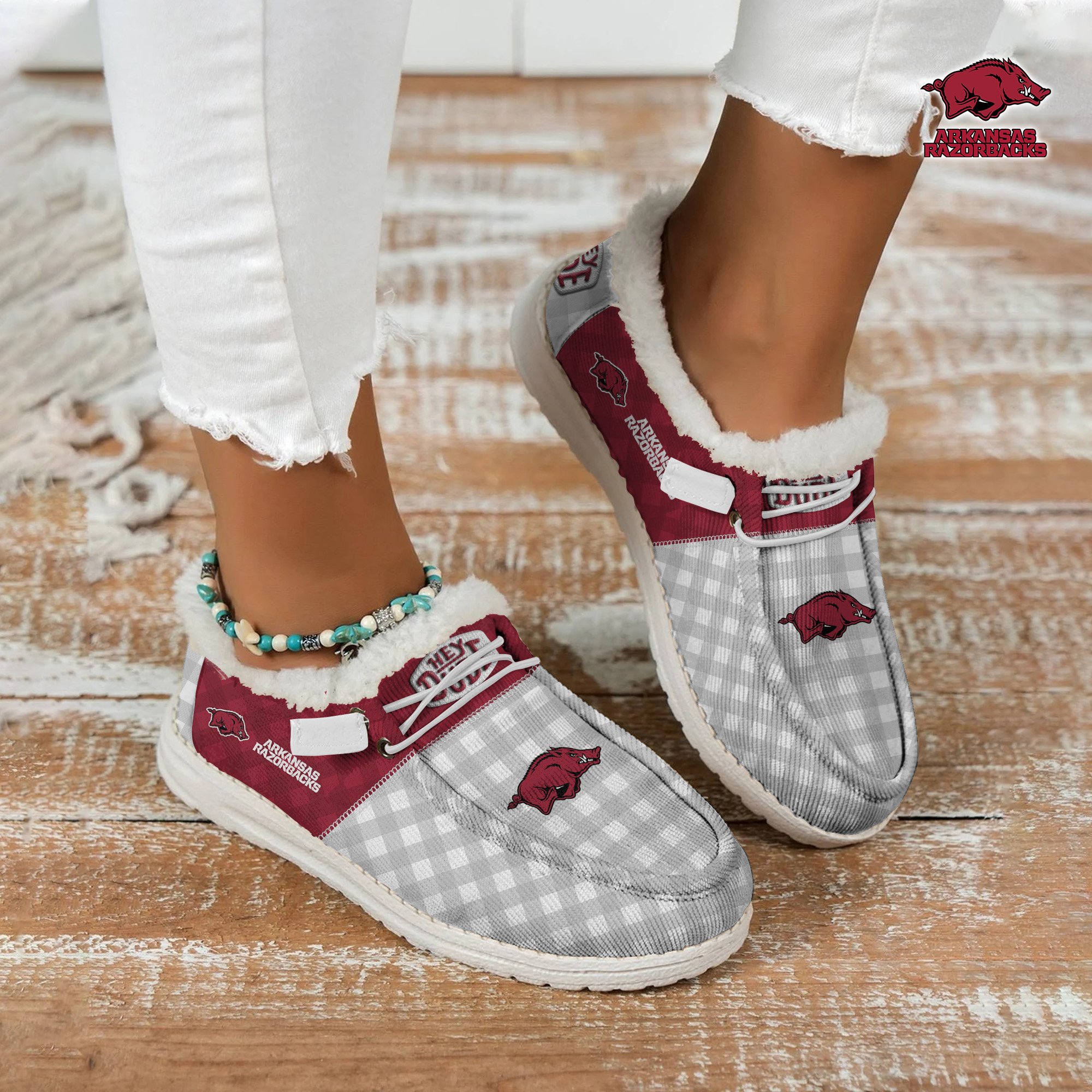JWFancy Arkansas Razorbacks Hey Dude Shoes Wally Men's Lace Up Loafers Comfortable For Men And Women