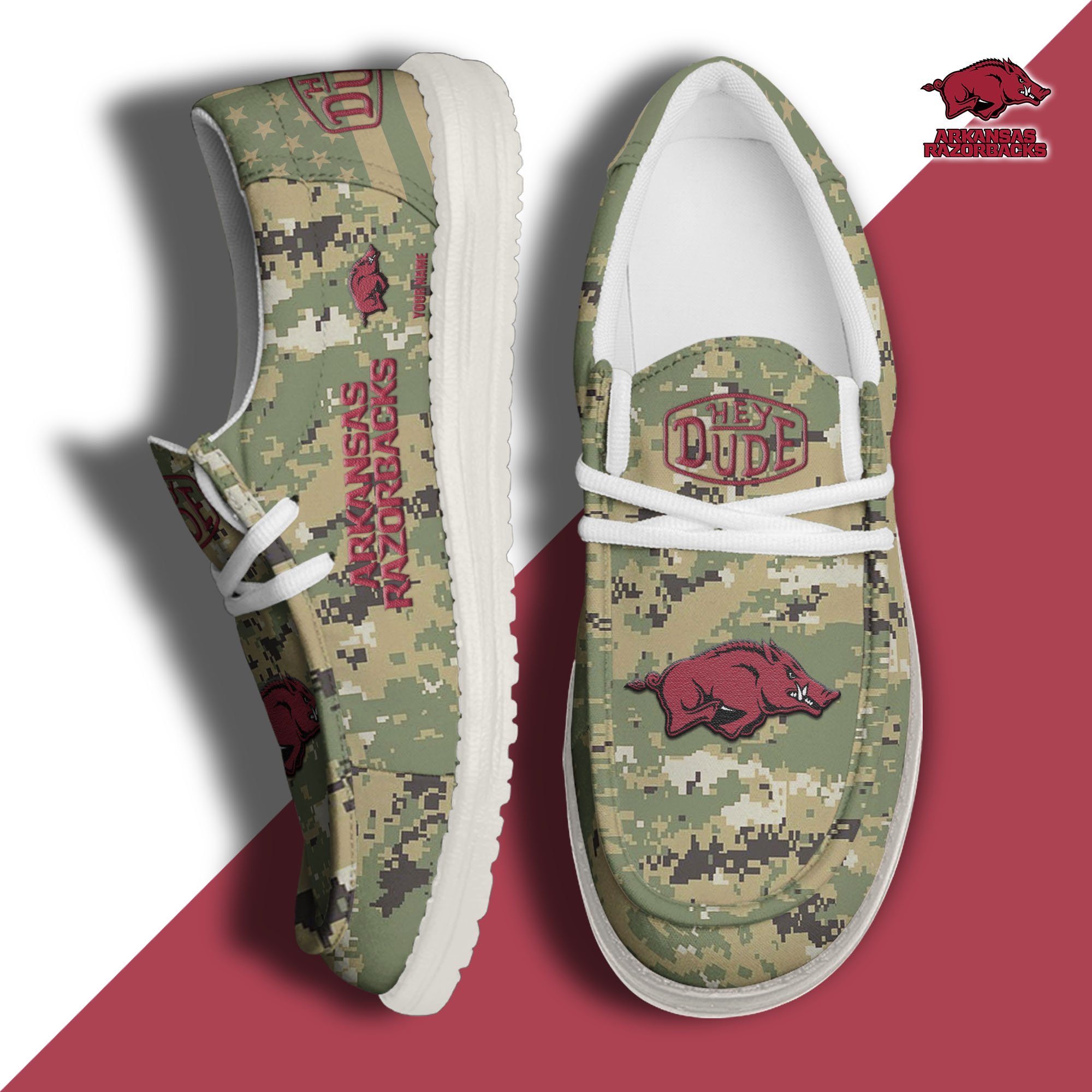 JWFancy Arkansas Razorbacks Hey Dude Shoes Wally Men's Lace Up Loafers Comfortable For Men And Women
