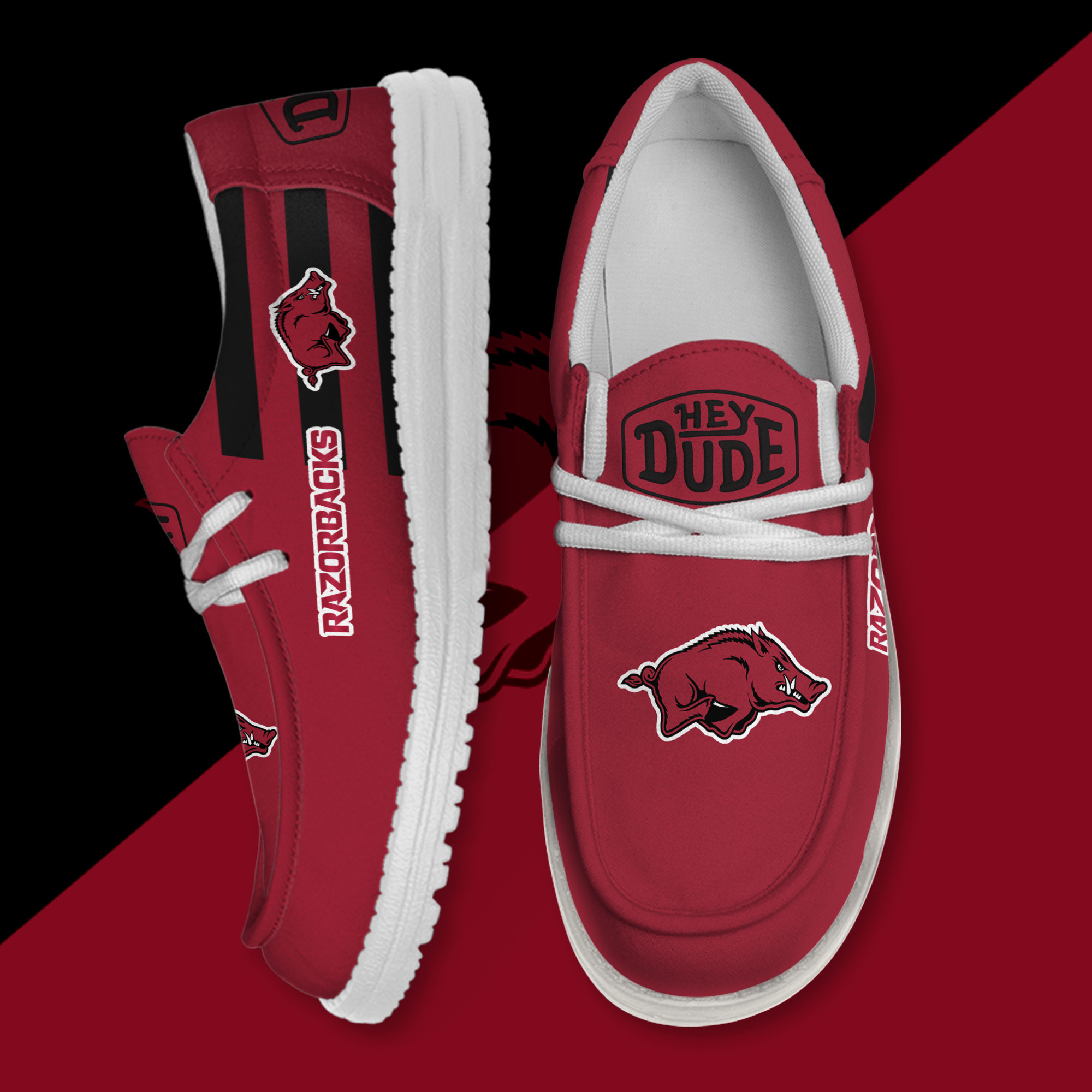 JWFancy Arkansas Razorbacks Hey Dude Shoes Wally Men's Lace Up Loafers Comfortable For Men And Women