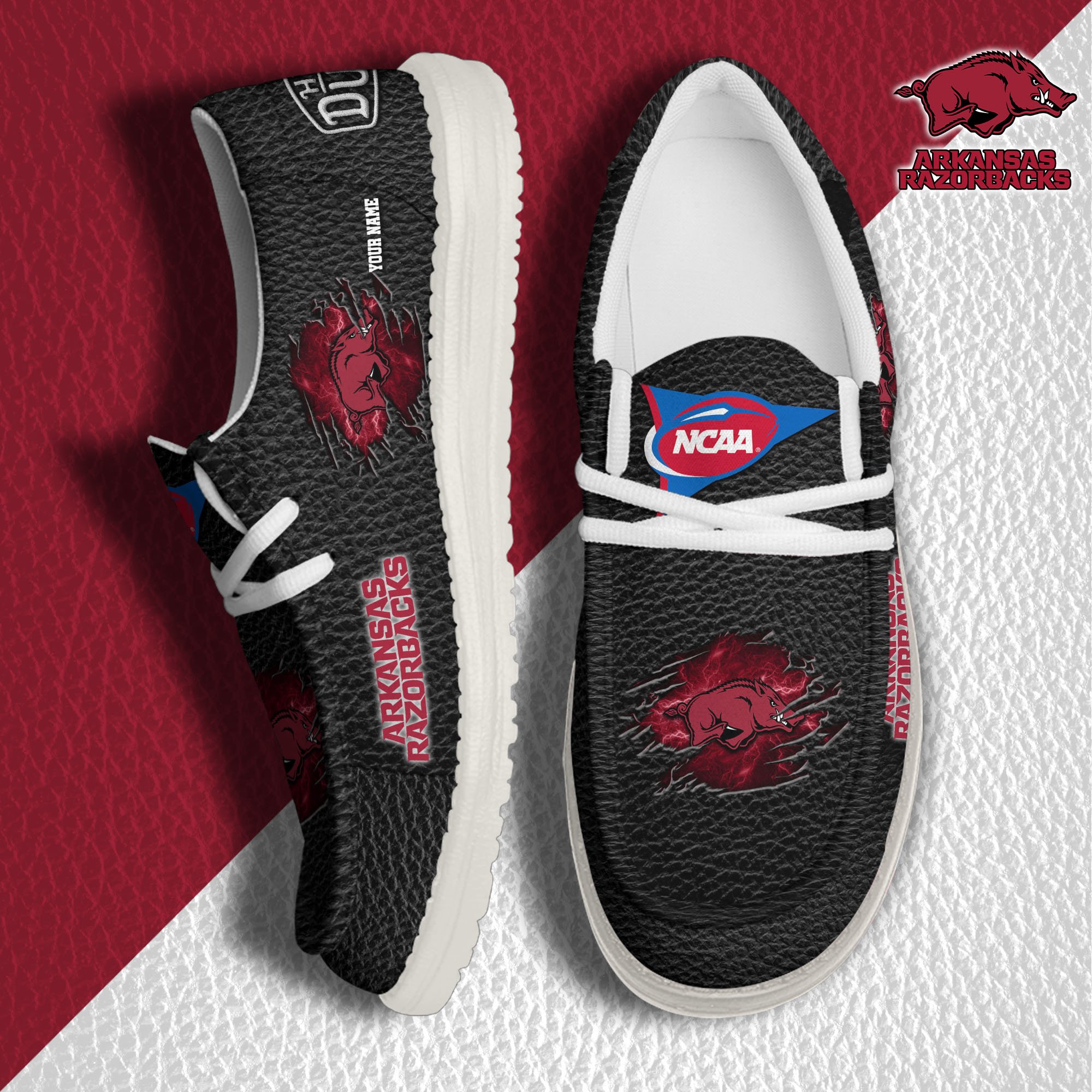 JWFancy Arkansas Razorbacks Hey Dude Shoes Wally Men's Lace Up Loafers Comfortable For Men And Women