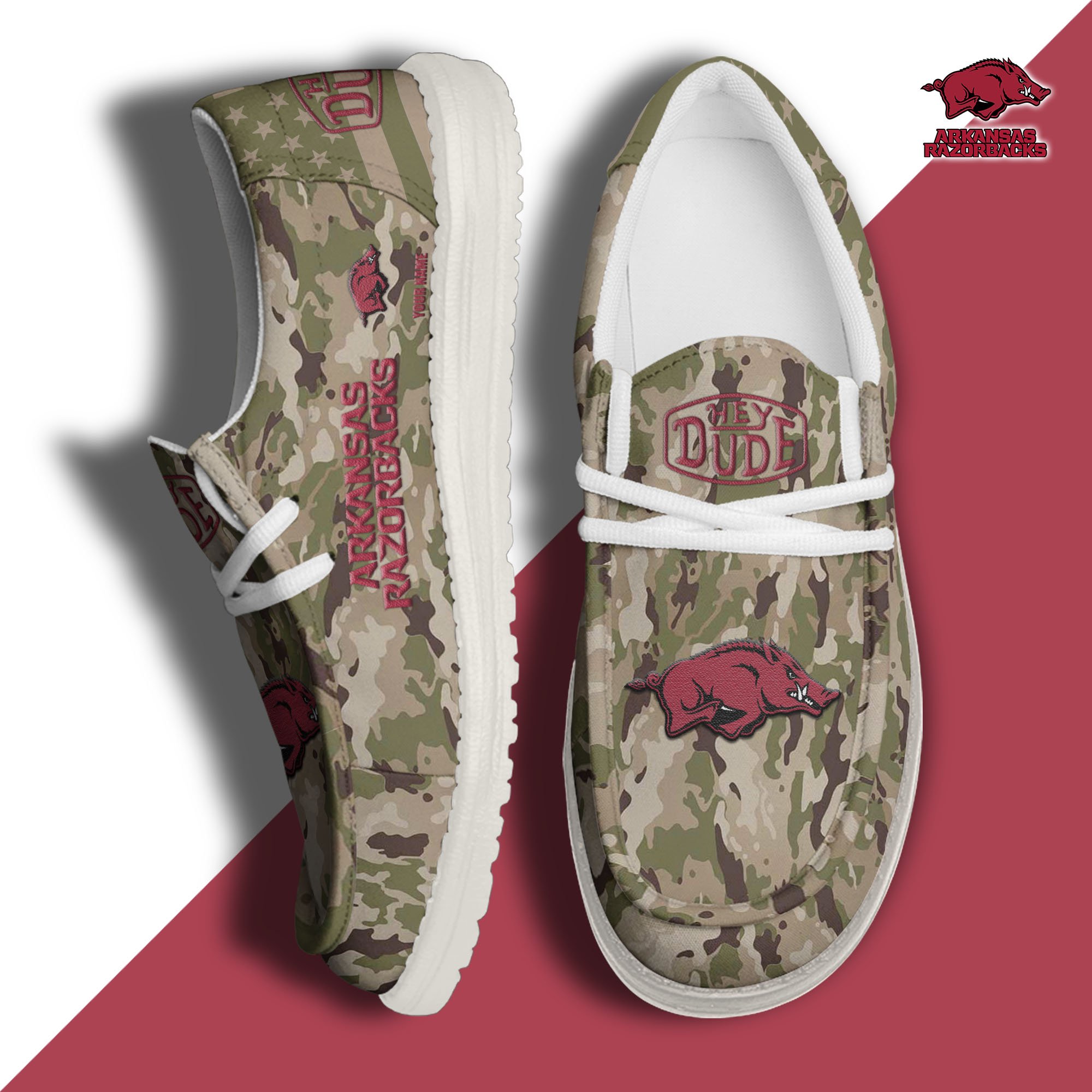 JWFancy Arkansas Razorbacks Hey Dude Shoes Wally Men's Lace Up Loafers Comfortable For Men And Women