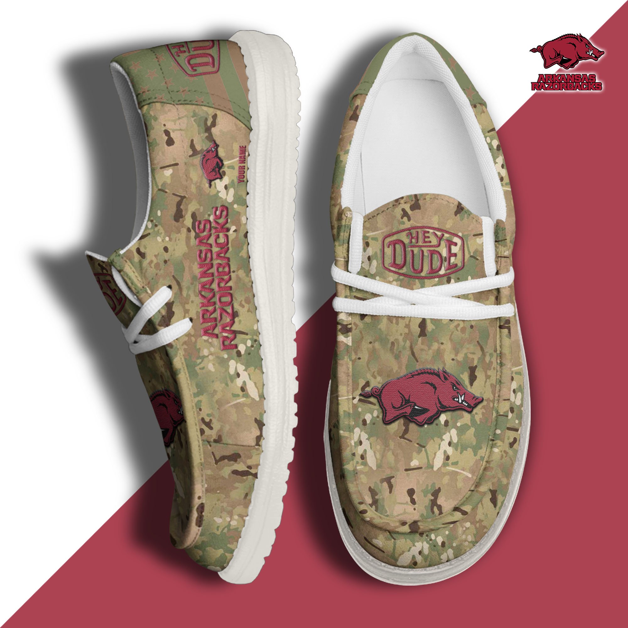 JWFancy Arkansas Razorbacks Hey Dude Shoes Wally Men's Lace Up Loafers Comfortable For Men And Women