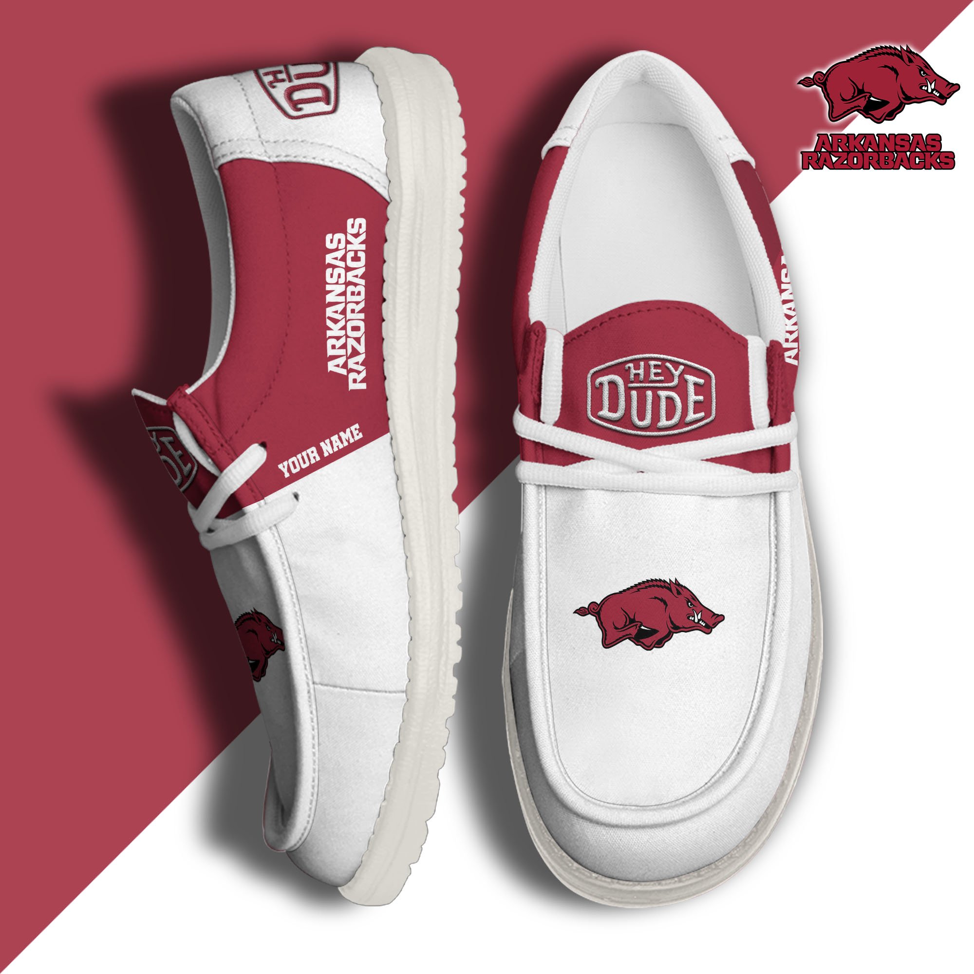 JWFancy Arkansas Razorbacks Hey Dude Shoes Wally Men's Lace Up Loafers Comfortable For Men And Women