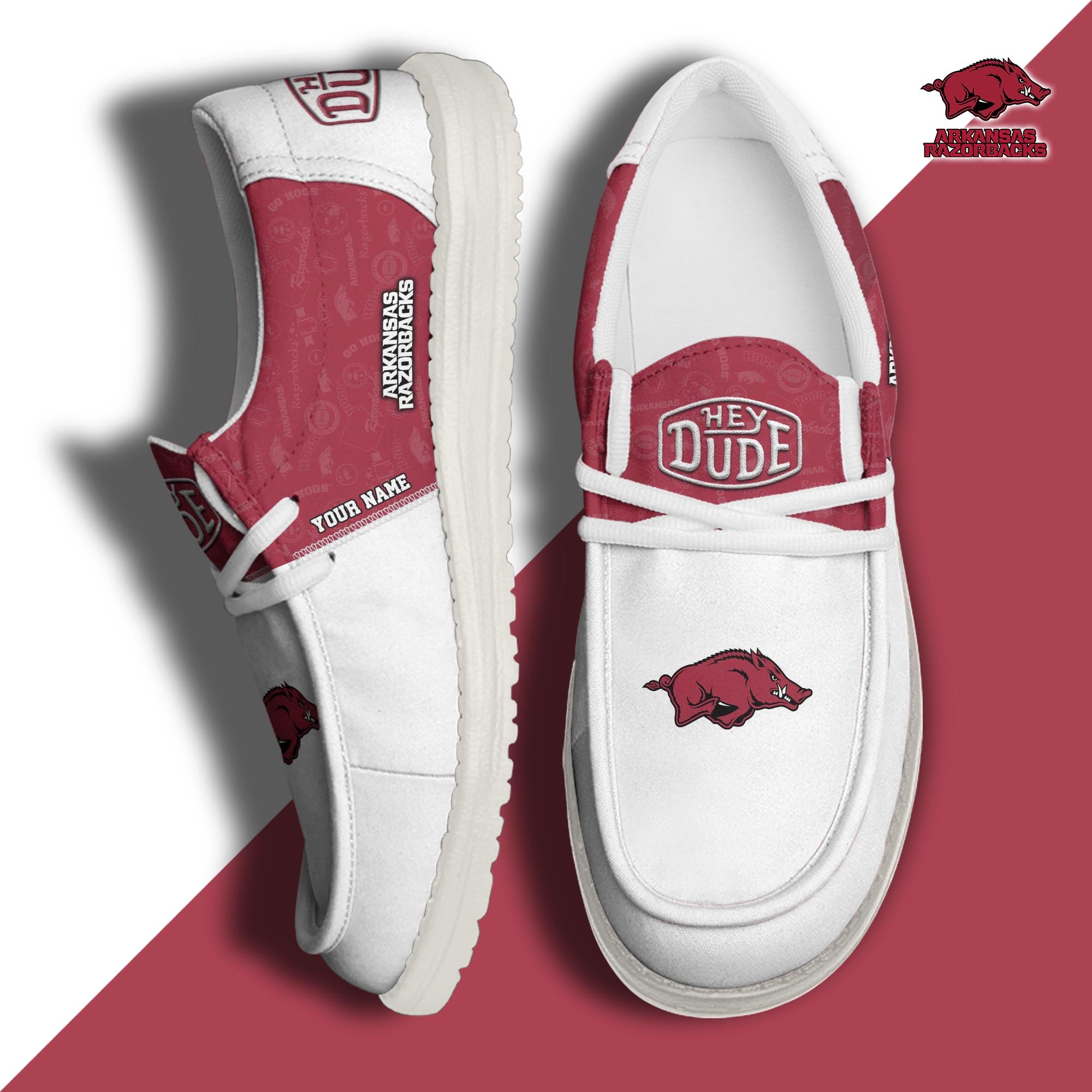JWFancy Arkansas Razorbacks Hey Dude Shoes Wally Men's Lace Up Loafers Comfortable For Men And Women